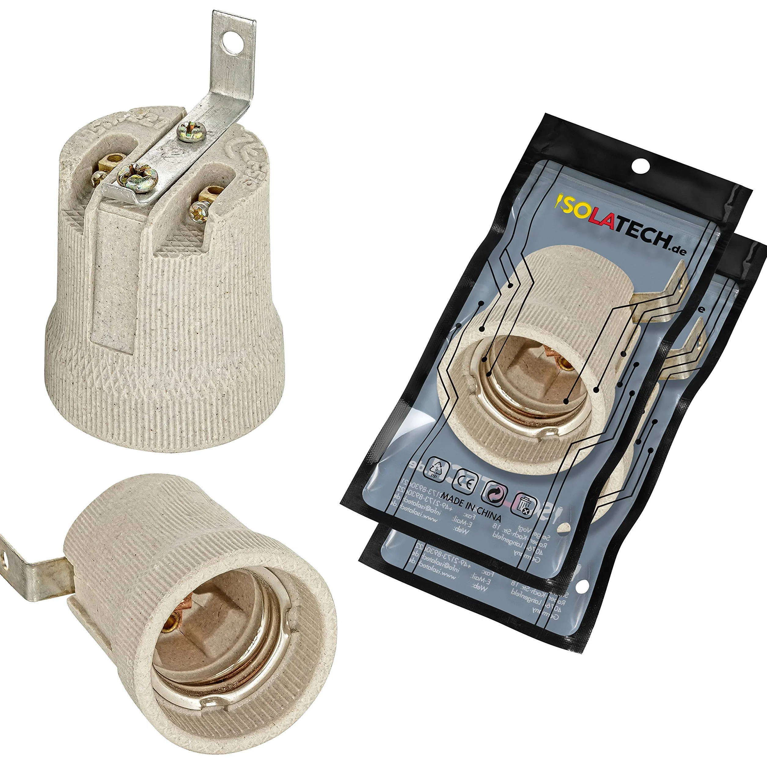 ISOLATECH 2 szt. E27 szare gniazdo ceramiczne z uchwytem montażowym / uchwytem zewnętrznym (maks.) 250 V/4 A) żarówka do montażu na suficie do domu łazienka kuchnia lodówka uchwyt montażowy
