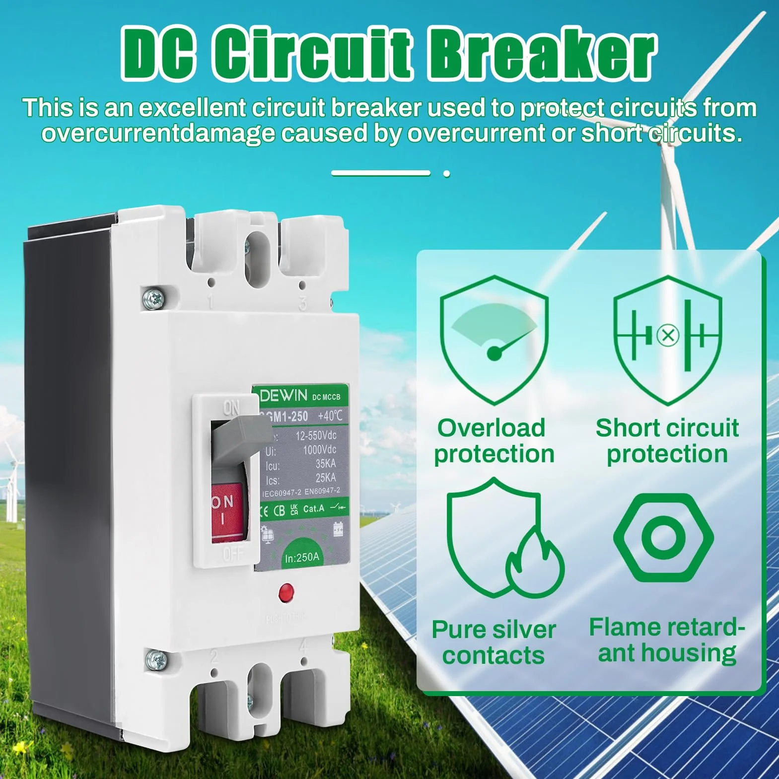 DEWIN Wyłącznik prądu stałego 250A DC MCCB 2P 500V