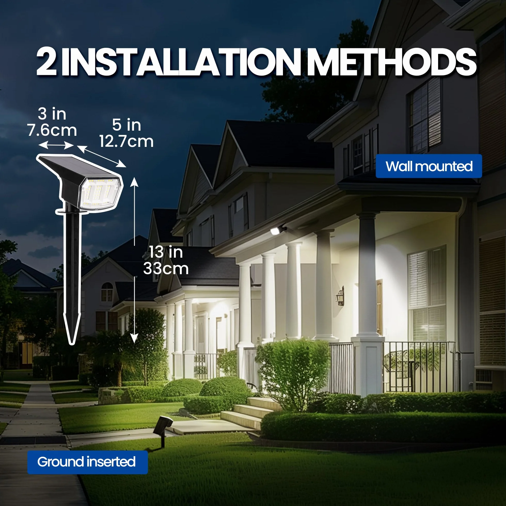 Solpex Solarne lampy punktowe, 4 sztuki, lampy solarne do ogrodu, 63 diody LED, 3 tryby oświetlenia, wodoodporne reflektory IP65, na podwórko, do ogrodu, domu, garażu, na ścieżkę (zimna biel)