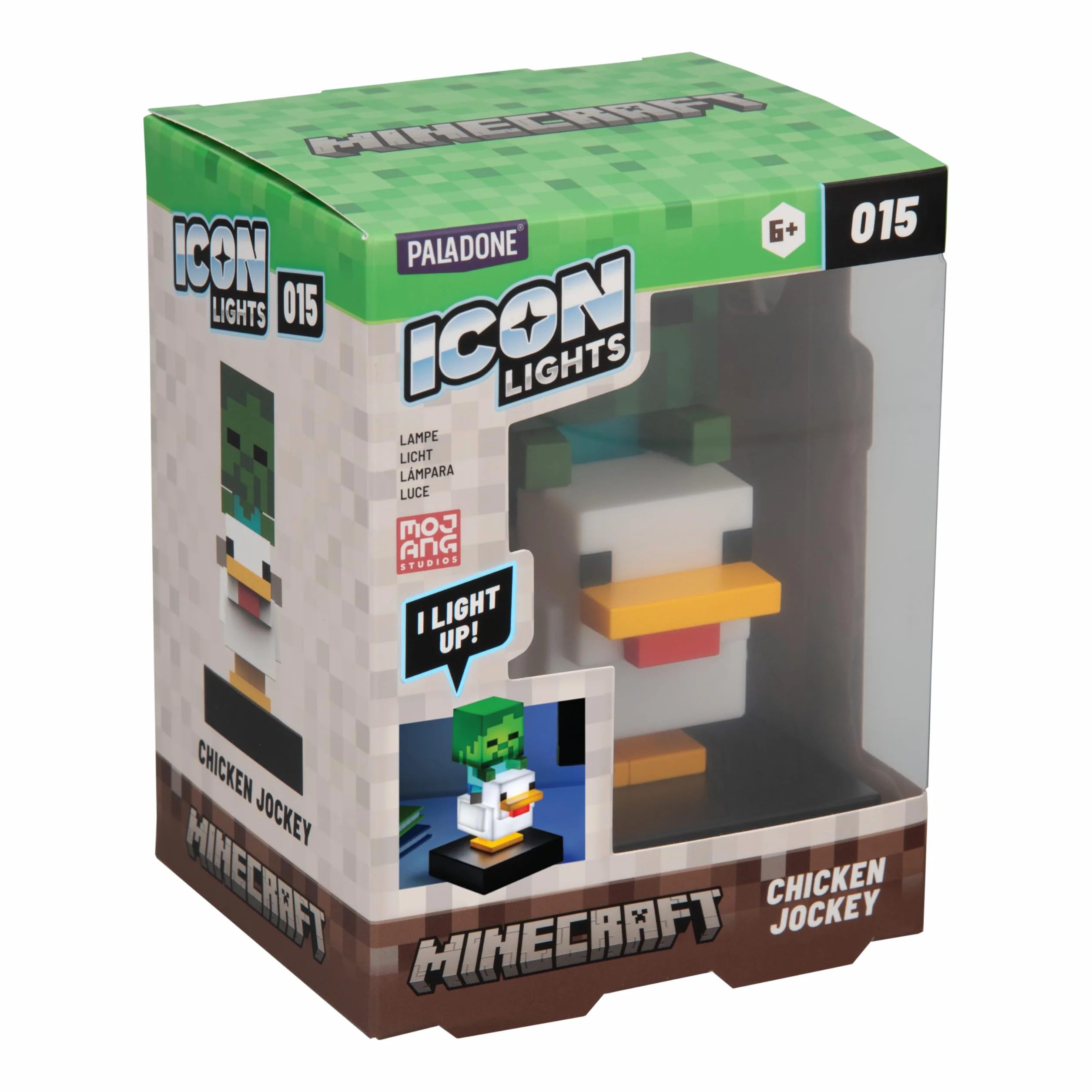 Paladone Minecraft Chicken Jockey Icon Light, podświetlana figurka 12 cm, lampa do sypialni dla graczy