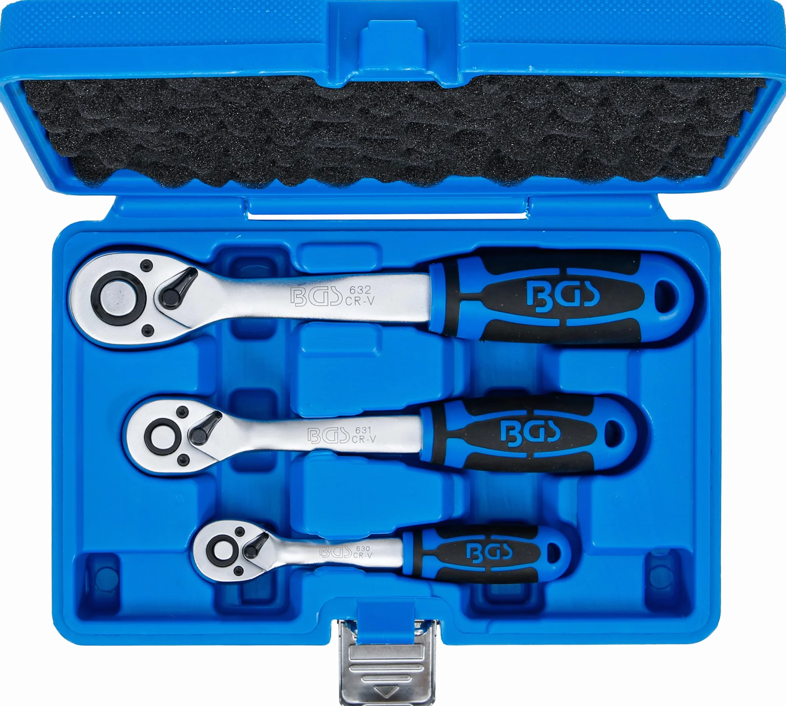 BGS 621 Zestaw grzechotek przełączalnych z drobnym uzębieniem 6,3 mm 10 mm 12,5 mm 3 szt
