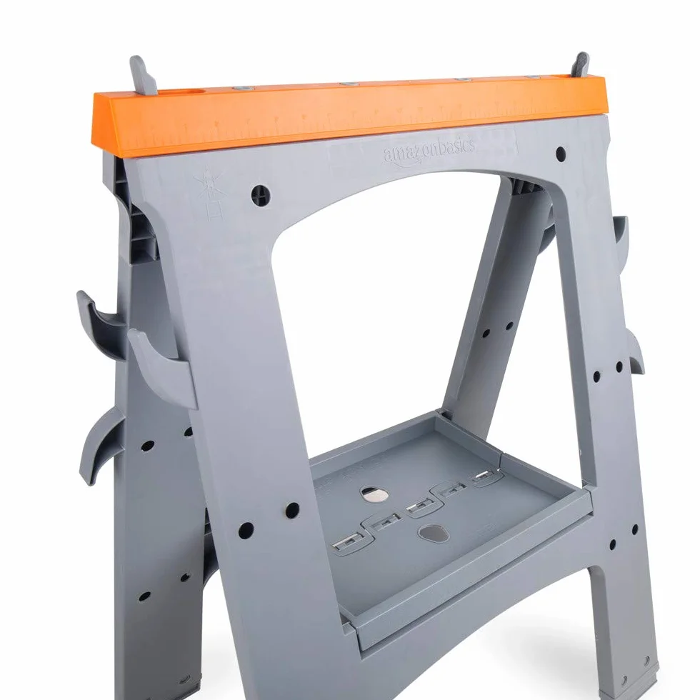 Amazon Basics Kozioł roboczy, składany, stabilny stojak, obciążenie 408 kg, 2 sztuki, szary, pomarańczowy