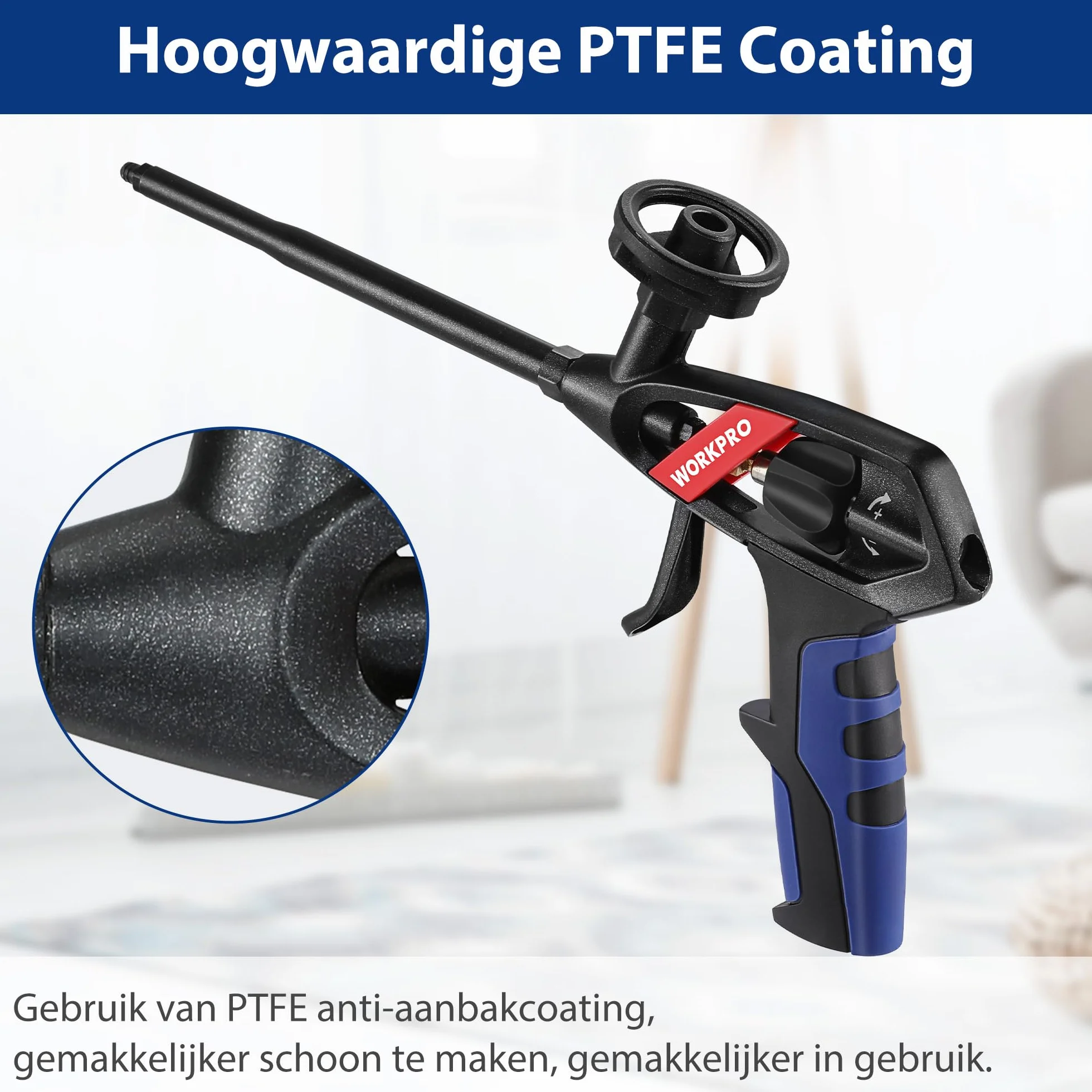 WORKPRO Pistolet piankowy PTFE do pianki poliuretanowej z przedłużkami i dyszami