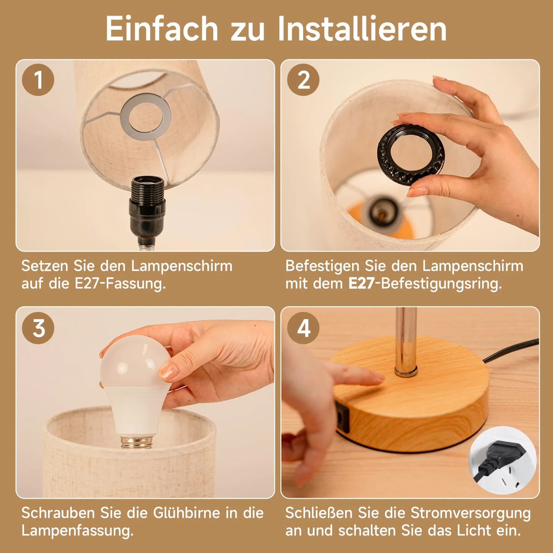 Görvitor Lampka nocna dotykowa ściemniana zestaw 2 sztuk lampa stołowa z portami USB A/C abażur lniany 3 poziomy jasności