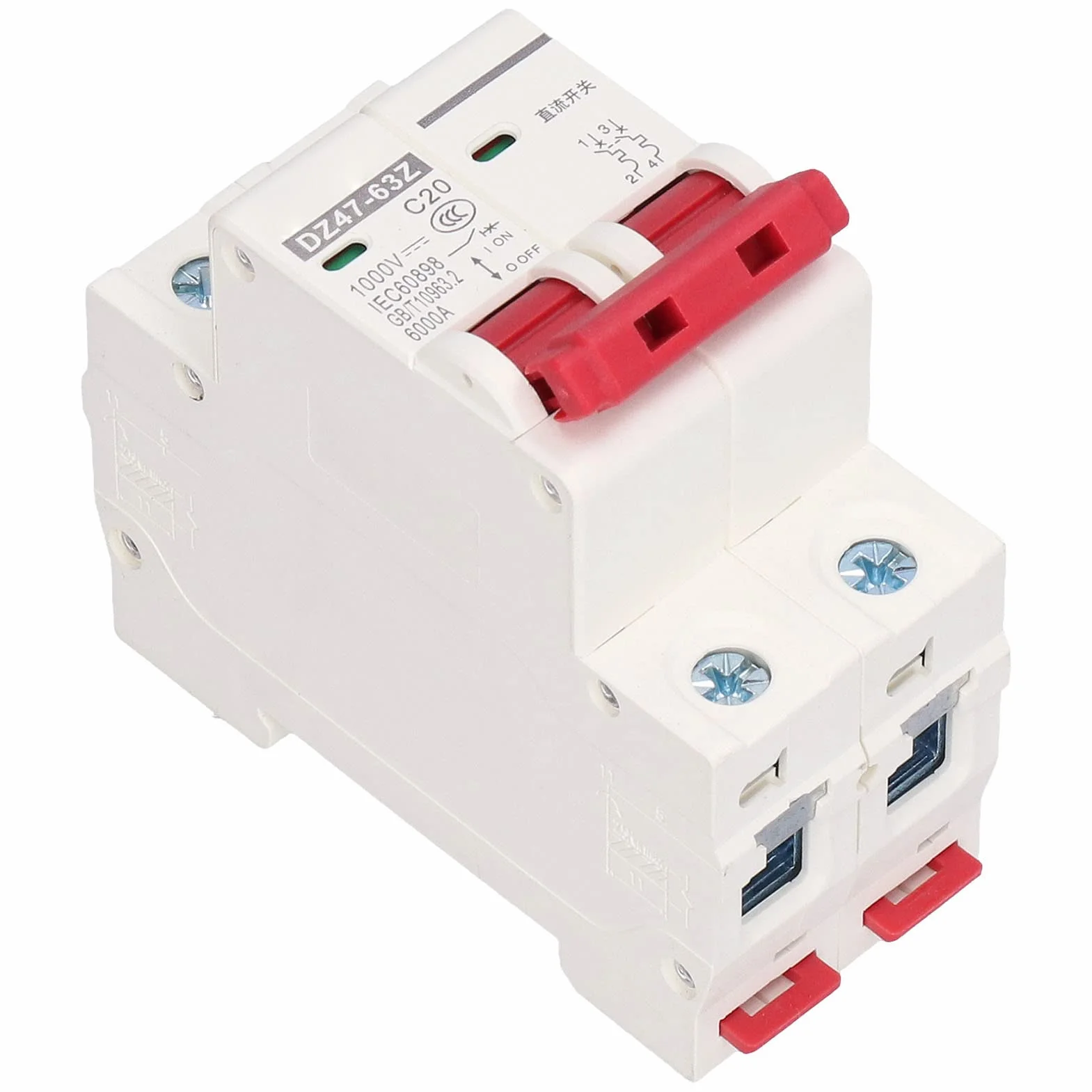 Wyłącznik Miniaturowy DC 2P 1000V 20A Solarny Izolator Fotowoltaiczny C20