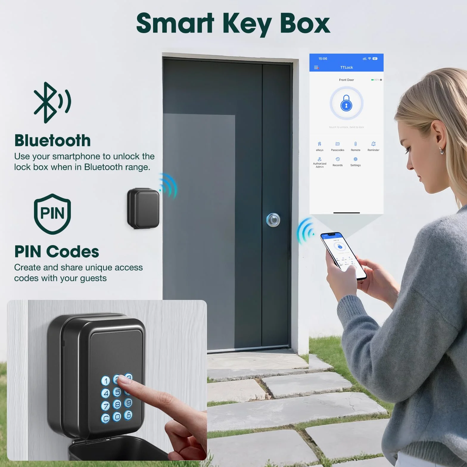 PAIRIER Inteligentna skrzynka na klucze Bluetooth Lock Box z aplikacją TTLock i kodem PIN, sejf na klucze 12-cyfrowy