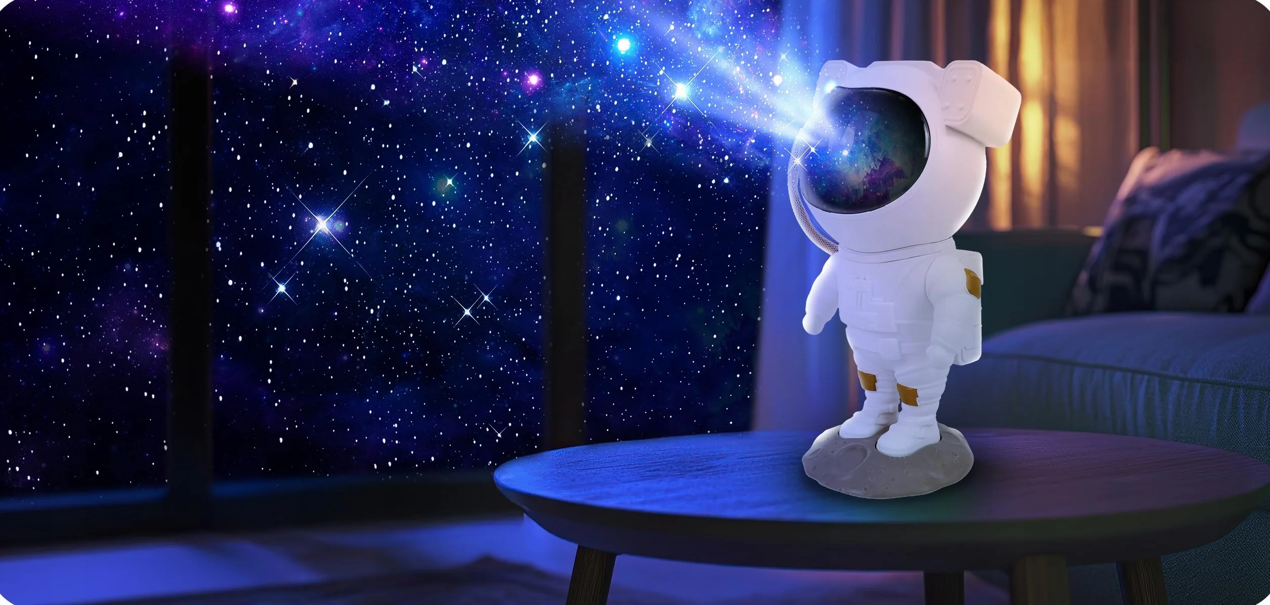 Projektor Gwiazd Astronauta Lampka Nocna LED z Pilotem, 8 Trybów, 360° Regulacja, Timer, Dekoracja Pokoju
