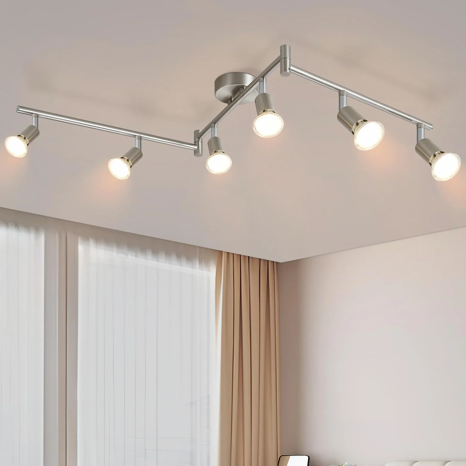 Glitzerlife Reflektor sufitowy LED 6-płomieniowy salon - lampa sufitowa GU10 reflektor sufitowy obrotowy 330° lampa reflektorowa ze stali nierdzewnej sufit sypialnia wnętrze bez źródła światła