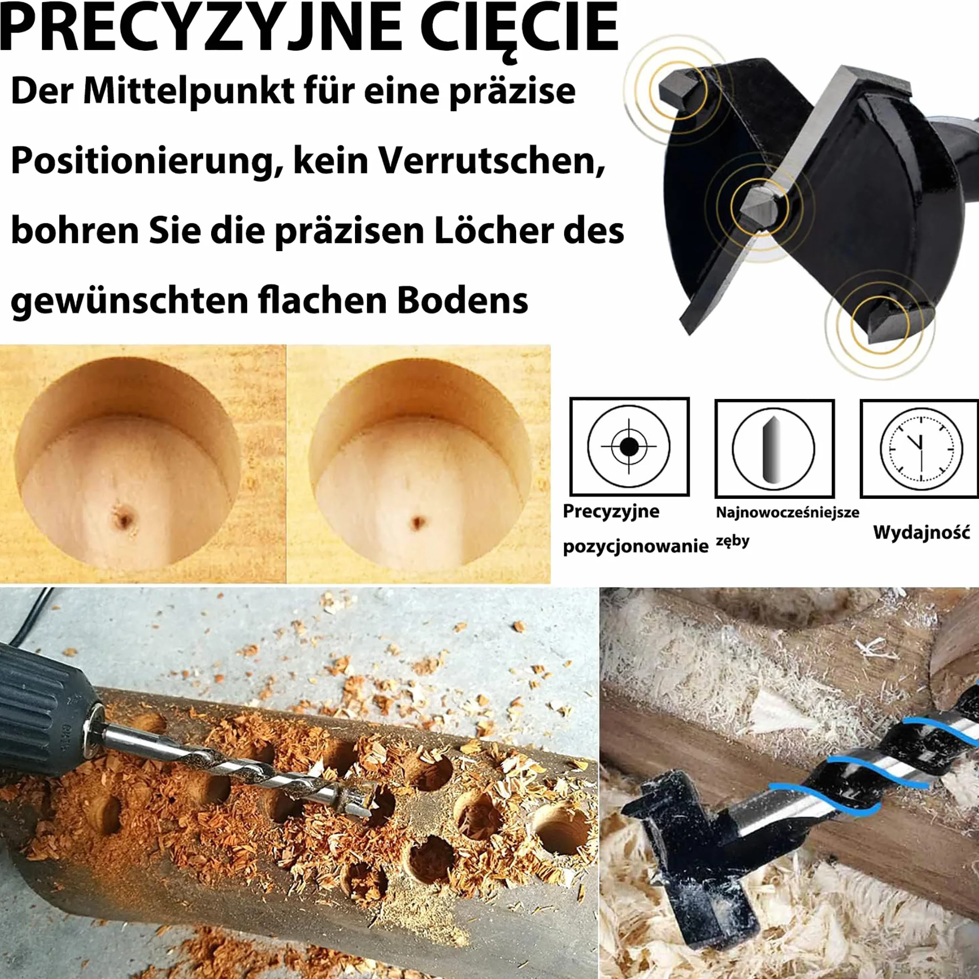 Wiertła Forstner 16-25 mm węglik wolframu do drewna wydłużona końcówka