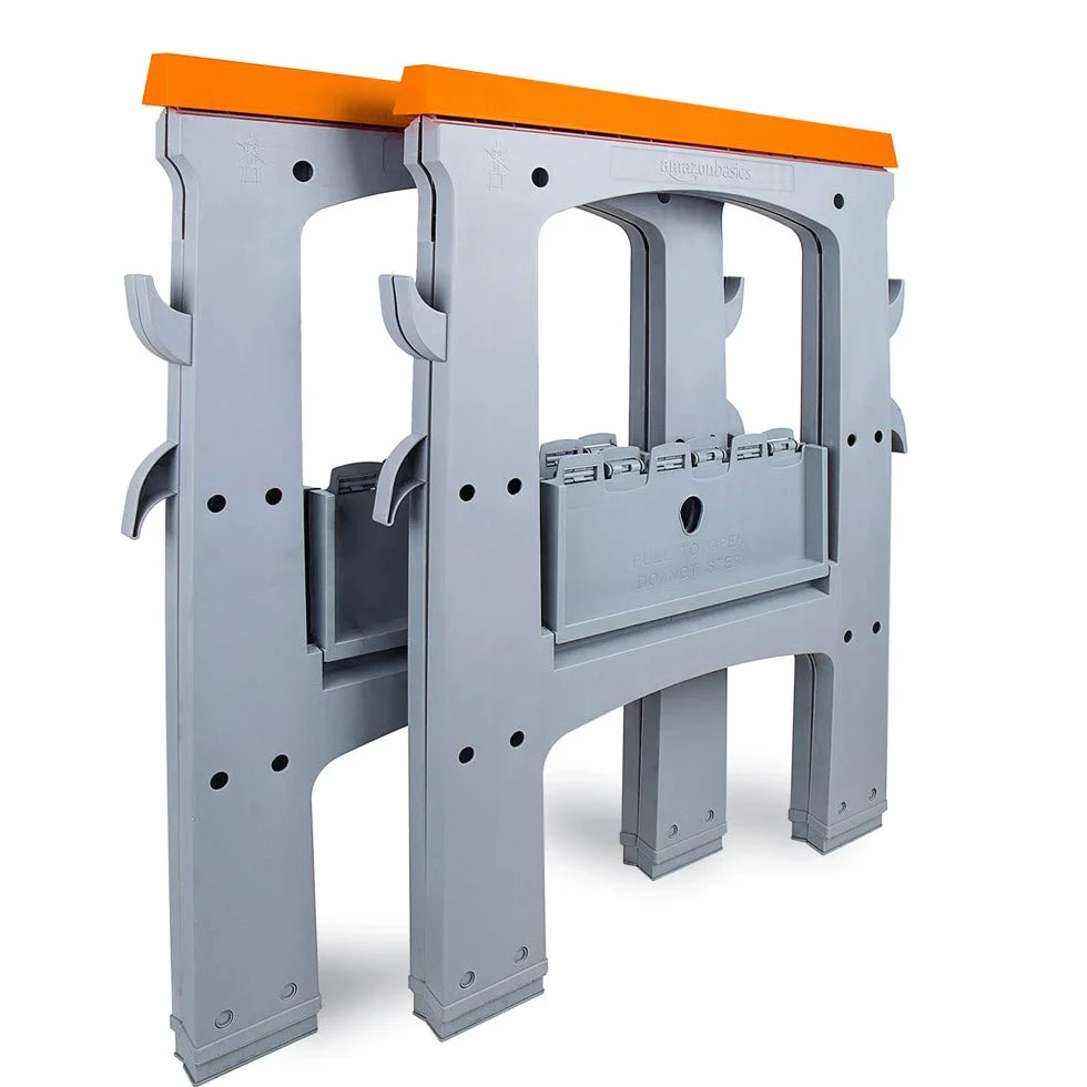 Amazon Basics Kozioł roboczy, składany, stabilny stojak, obciążenie 408 kg, 2 sztuki, szary, pomarańczowy