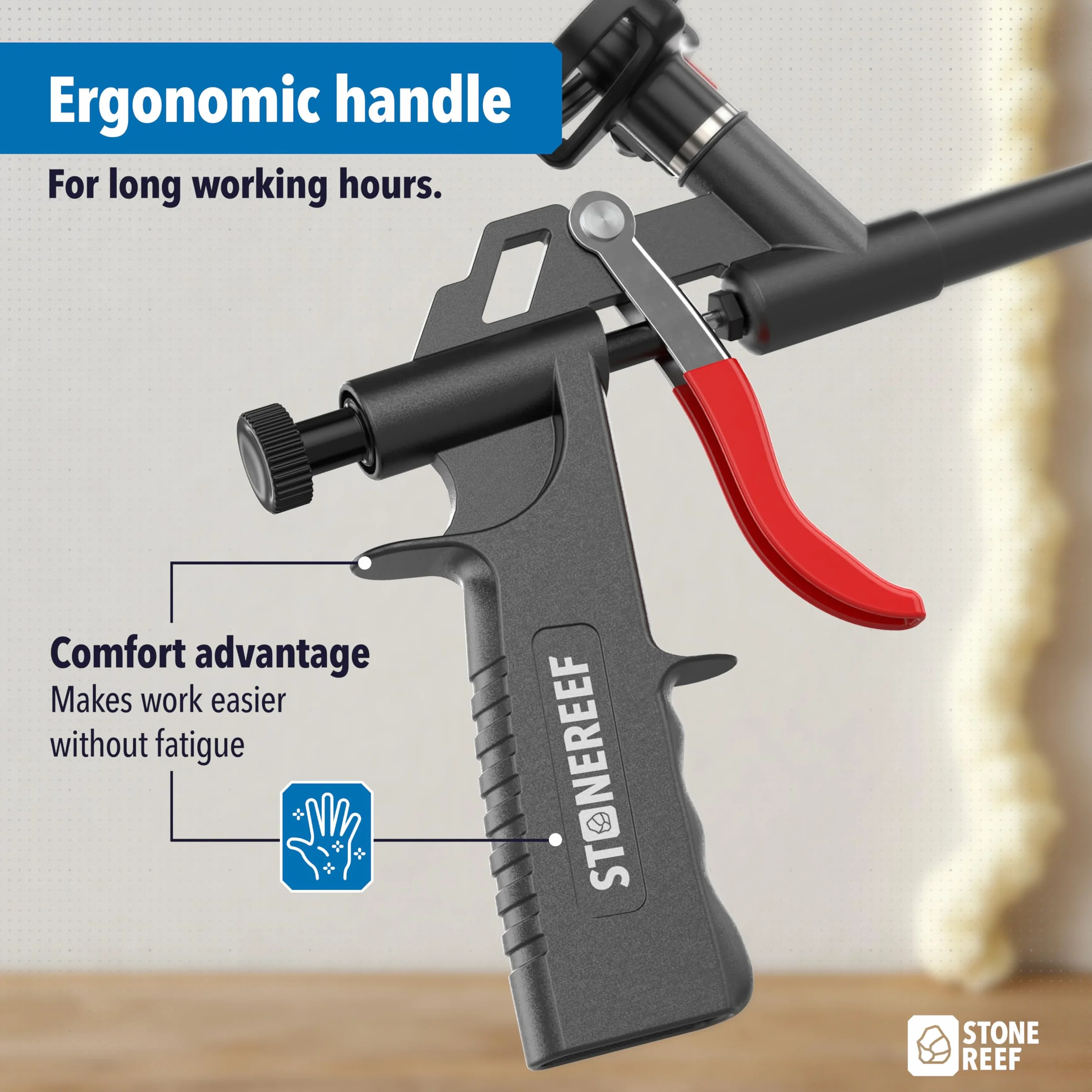 Pistolet dozujący do pianki PU metalowy z powłoką teflonową ergonomiczny precyzyjne nakładanie pianki budowlanej montażowej