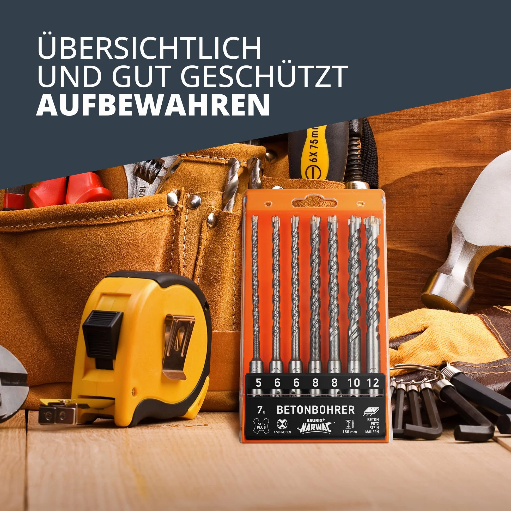 BAURIX® Zestaw wierteł SDS 7 sztuk 5,6,6,8,10,12 mm 160 mm