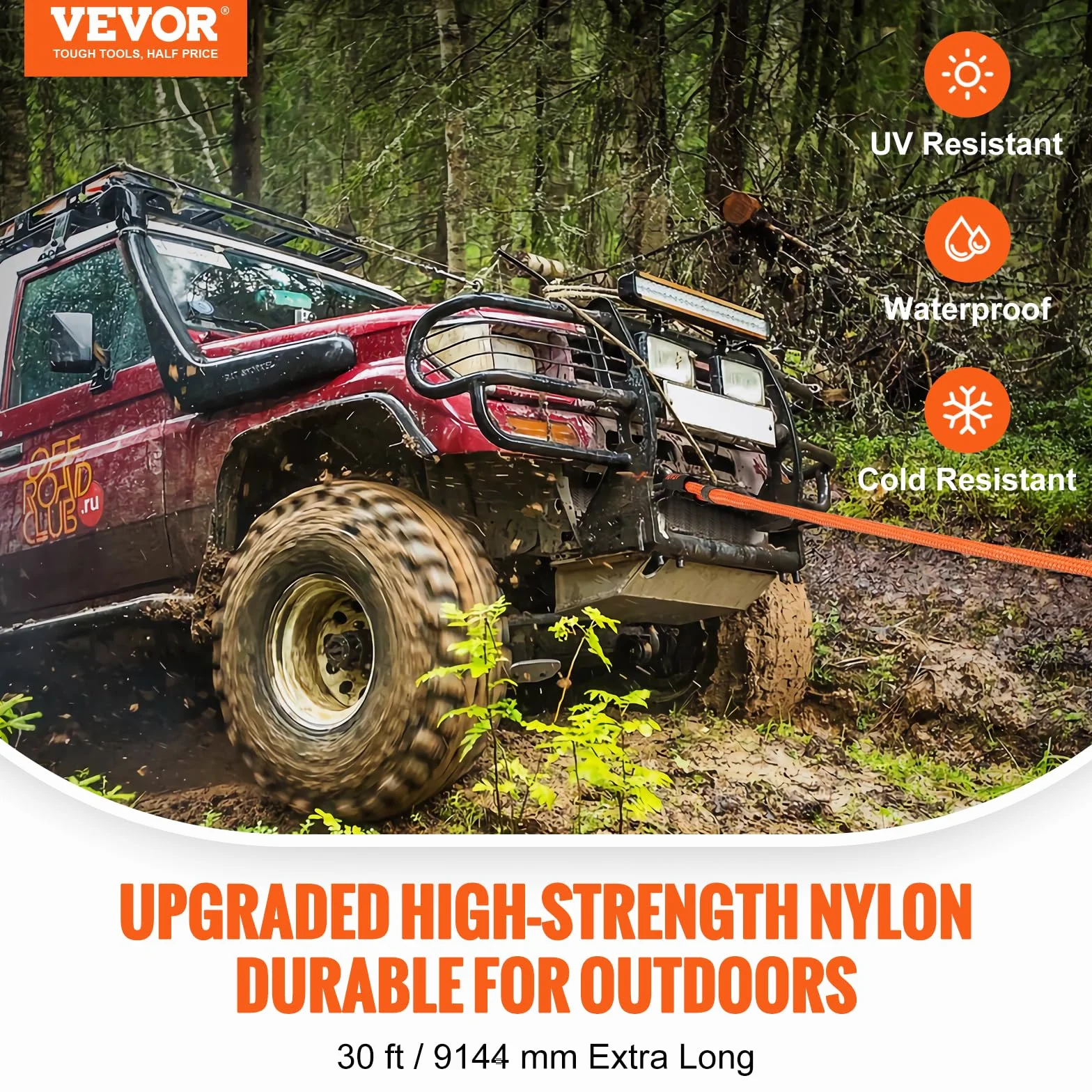 VEVOR 25 mm x 9 m lina holownicza 17237 kg, pas holowniczy offroad