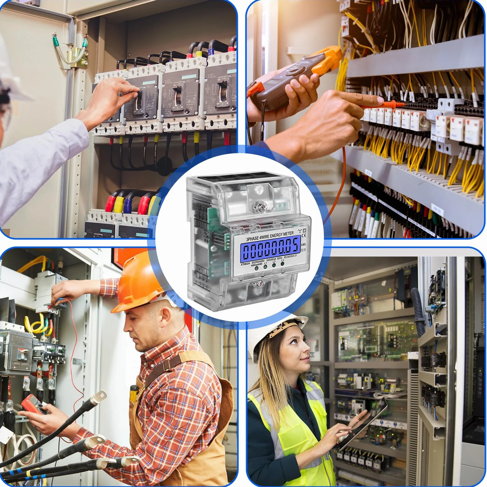 Licznik energii elektrycznej trójfazowy 3-fazowy 230/400 V 5-100 A szyna montażowa LCD