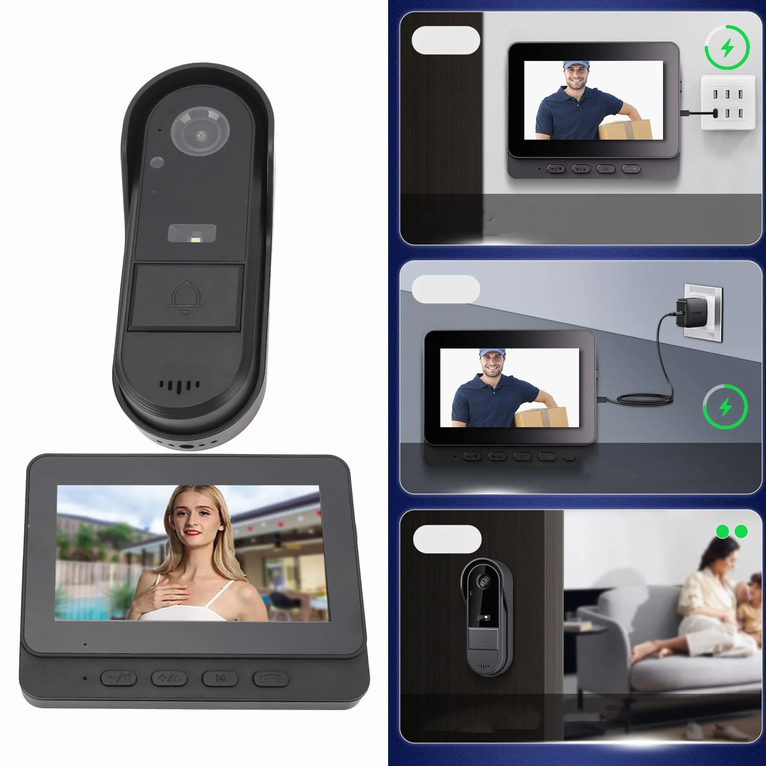 Wideodomofon Bezprzewodowy Dzwonek Wideo 1080P 4,3 Cala Kolorowy Wyświetlacz 2-kierunkowy Domofon Night Vision IP65 Wodoodporny