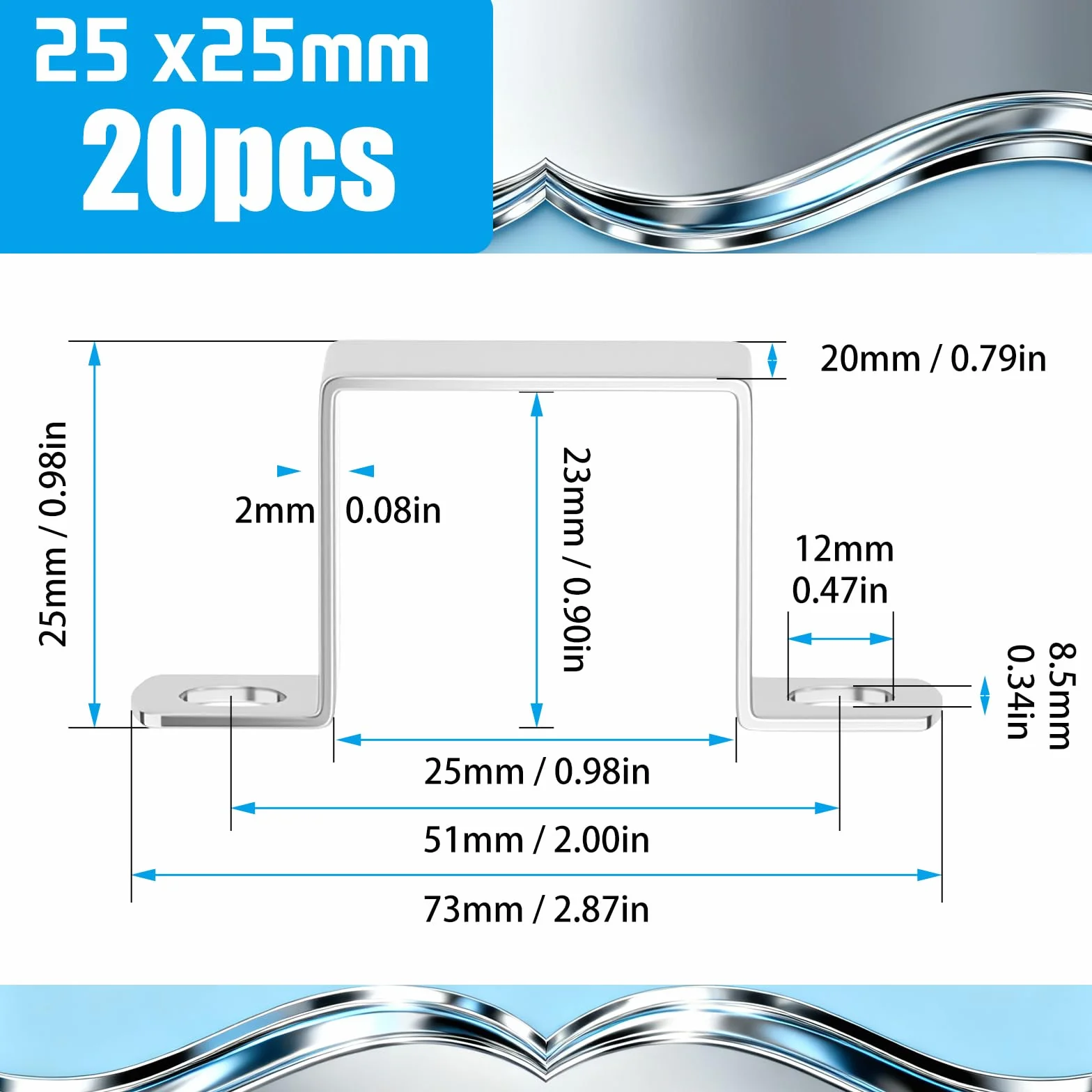 Obejmy do rur kwadratowych 304 ze stali nierdzewnej 25 x 25 mm U obejmy kątowe