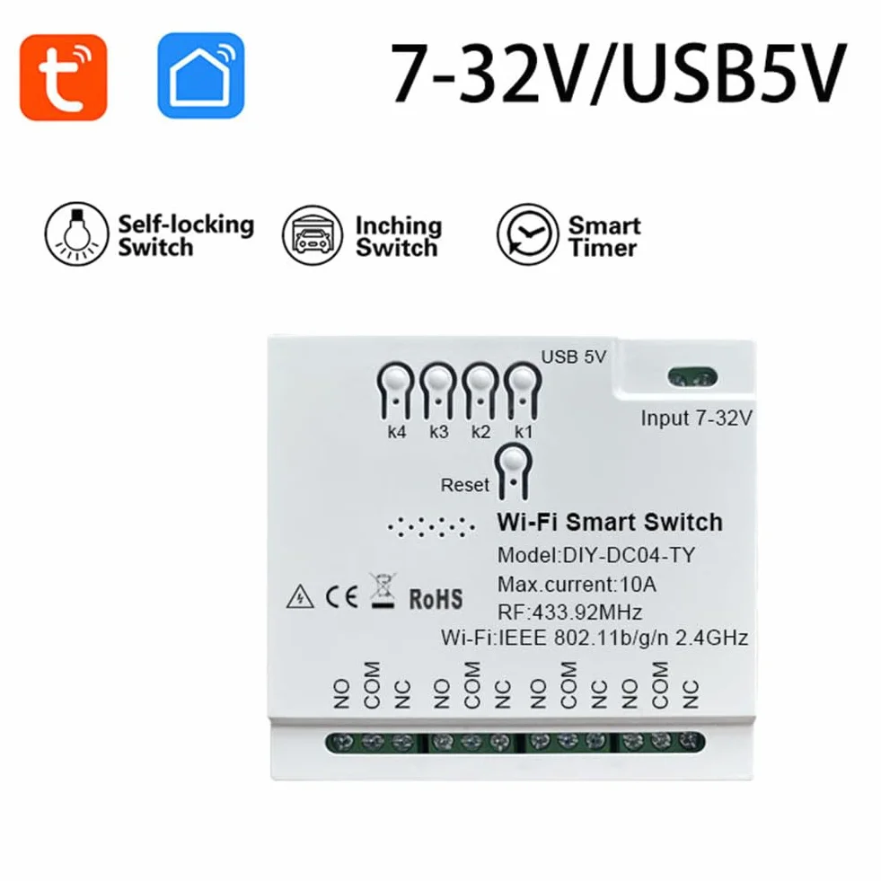 4CH Tuya WiFi inteligentny przełącznik 7-32 V 5 V 2,4 G WiFi moduł automatyki domowej do IFTT