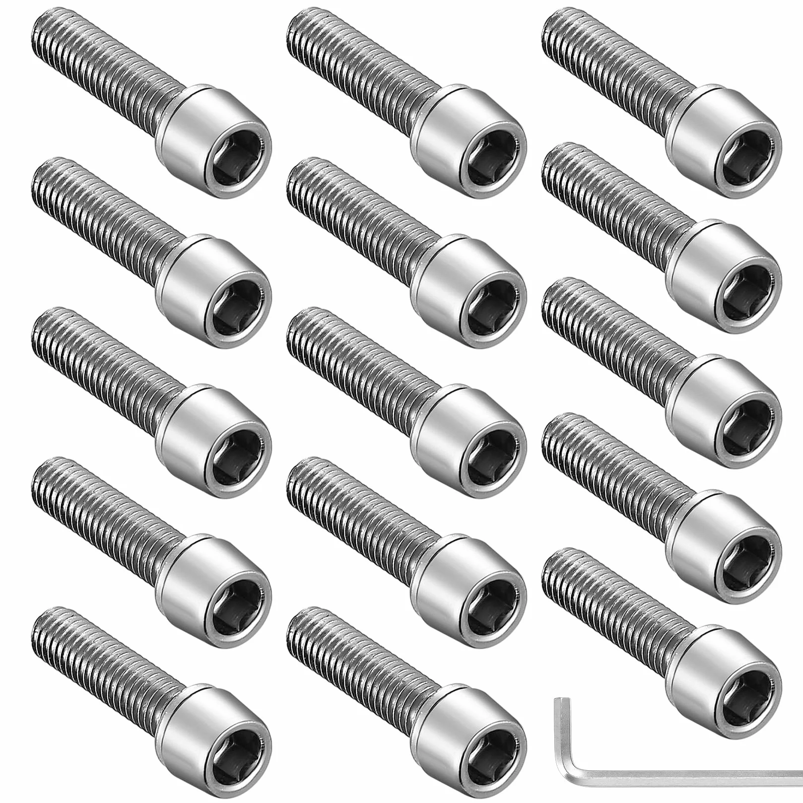 15 x śruby do mostka rowerowego, zestaw śrub do roweru M5 x 20 mm, śruby stożkowe do roweru górskiego, MTB, rowerów wyścigowych, srebrnych