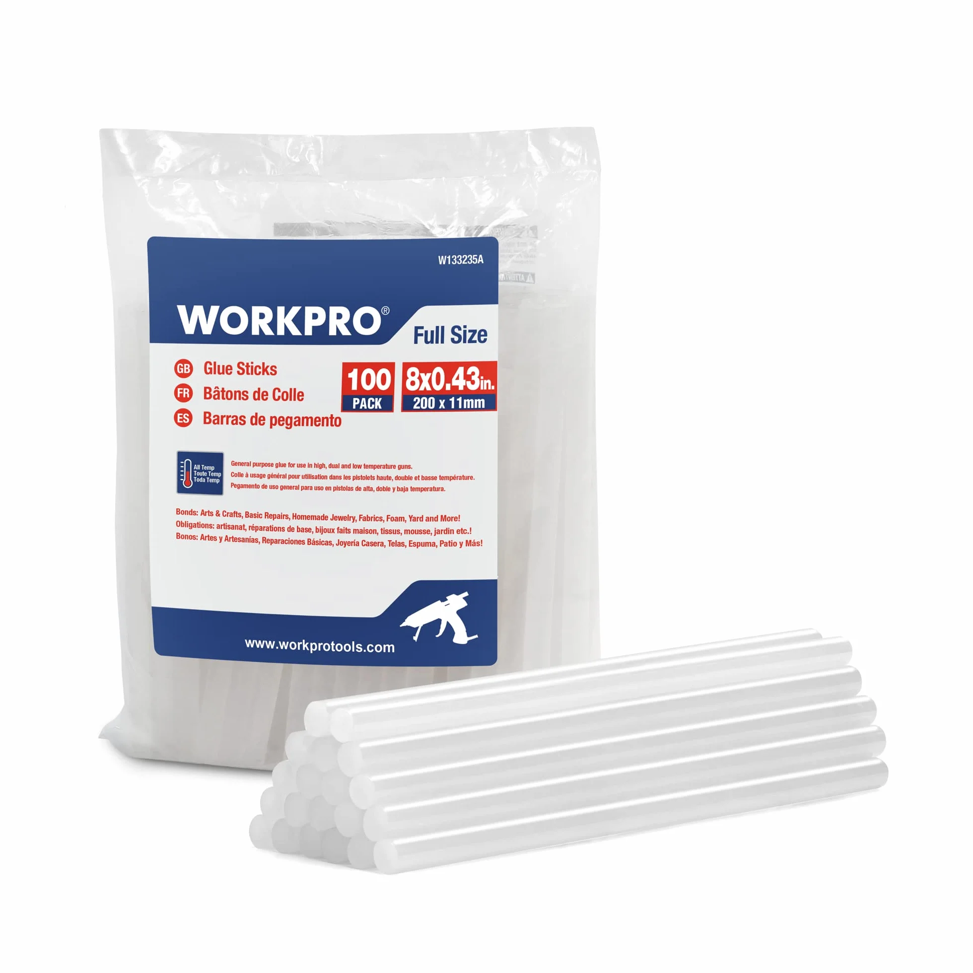 WORKPRO Zestaw 100 patyczków do kleju na gorąco 200 x 11 mm, uniwersalne przezroczyste patyczki do kleju na gorąco, idealne do majsterkowania i rzemiosła, spędzania wolnego czasu