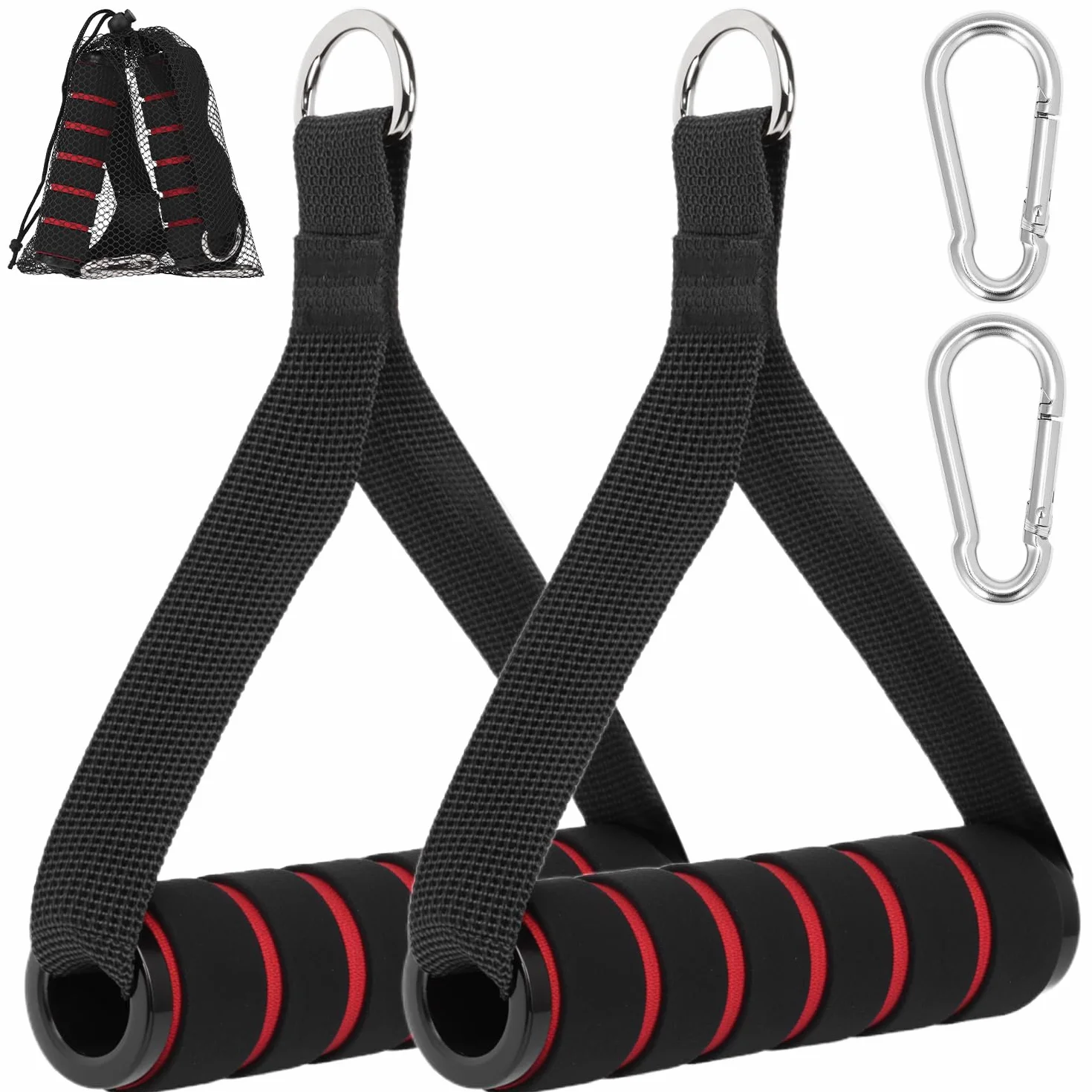 QWORK® 2 sztuki uchwytów do taśm, 2 sztuki karabińczyków, uchwyty do taśm, akcesoria fitness