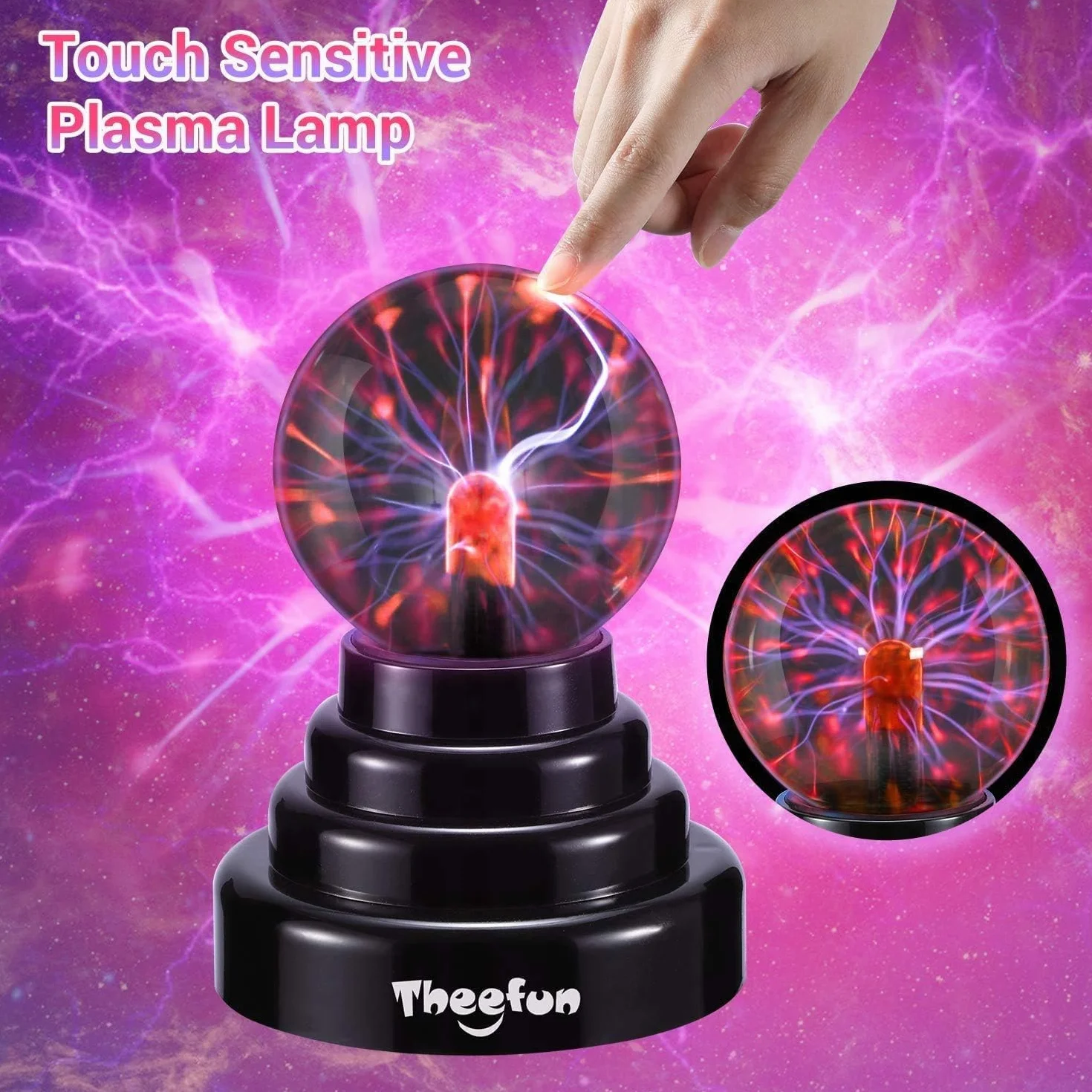 Theefun Kula plazmowa 7,5 cm, lampa plazmowa USB/bateria, wrażliwa na dotyk, efekt błyskowy, zabawka dekoracja dla dzieci