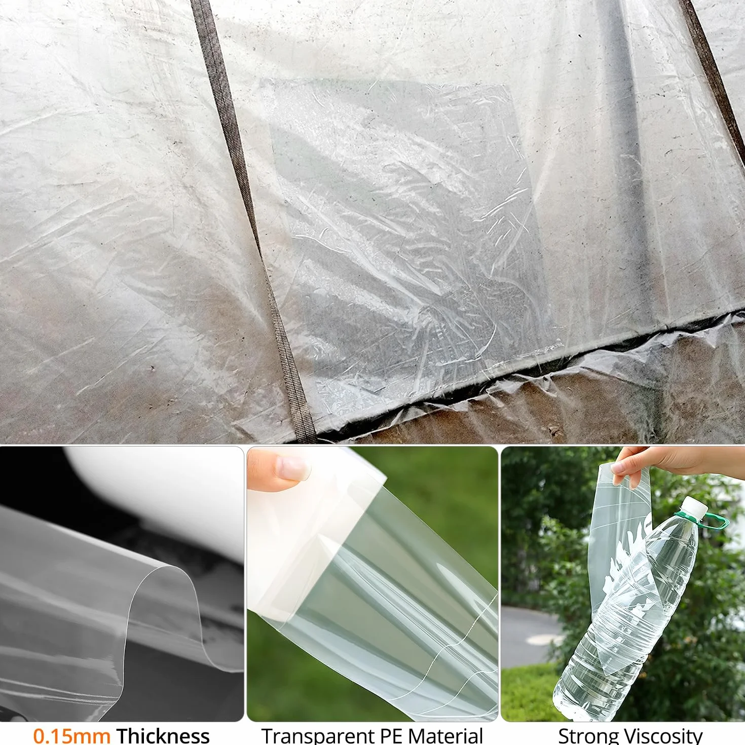 QWORK Mocna taśma naprawcza do szklarni 100 mm x 25 m wodoodporny przezroczysty polietylen