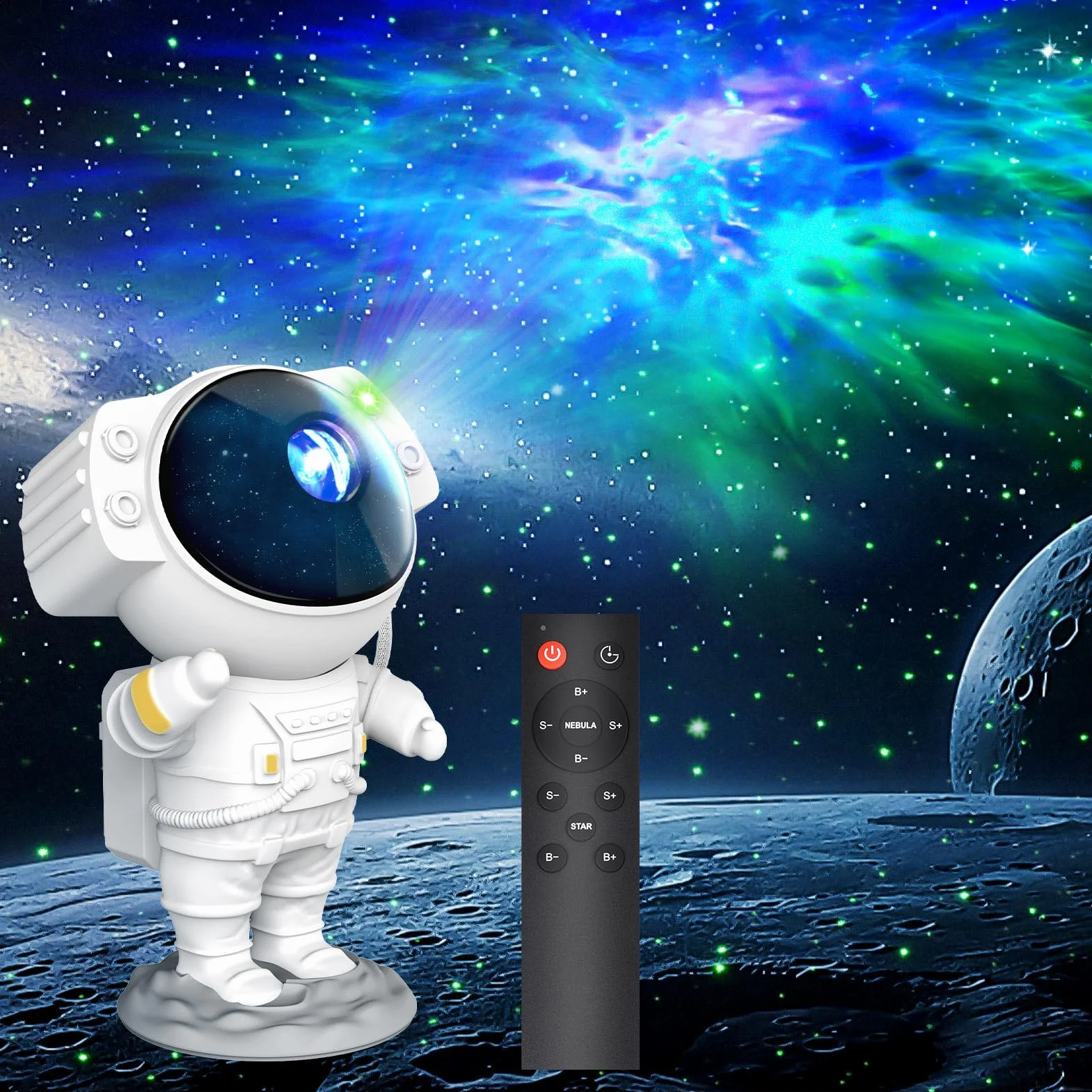 Nigecue Astronaut LED Projektor Gwiazd z Pilotem, Nocna Lampa Projektująca Gwiazdy z Timerem, LED Lampa Projektor do Sypialni, Kina Domowego, Imprez, Domu