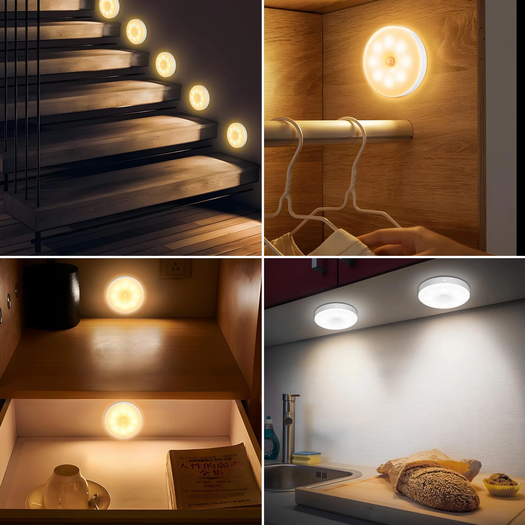 daphomeu Lampka nocna LED z czujnikiem ruchu USB 6 sztuk 3 tryby do korytarza schodów