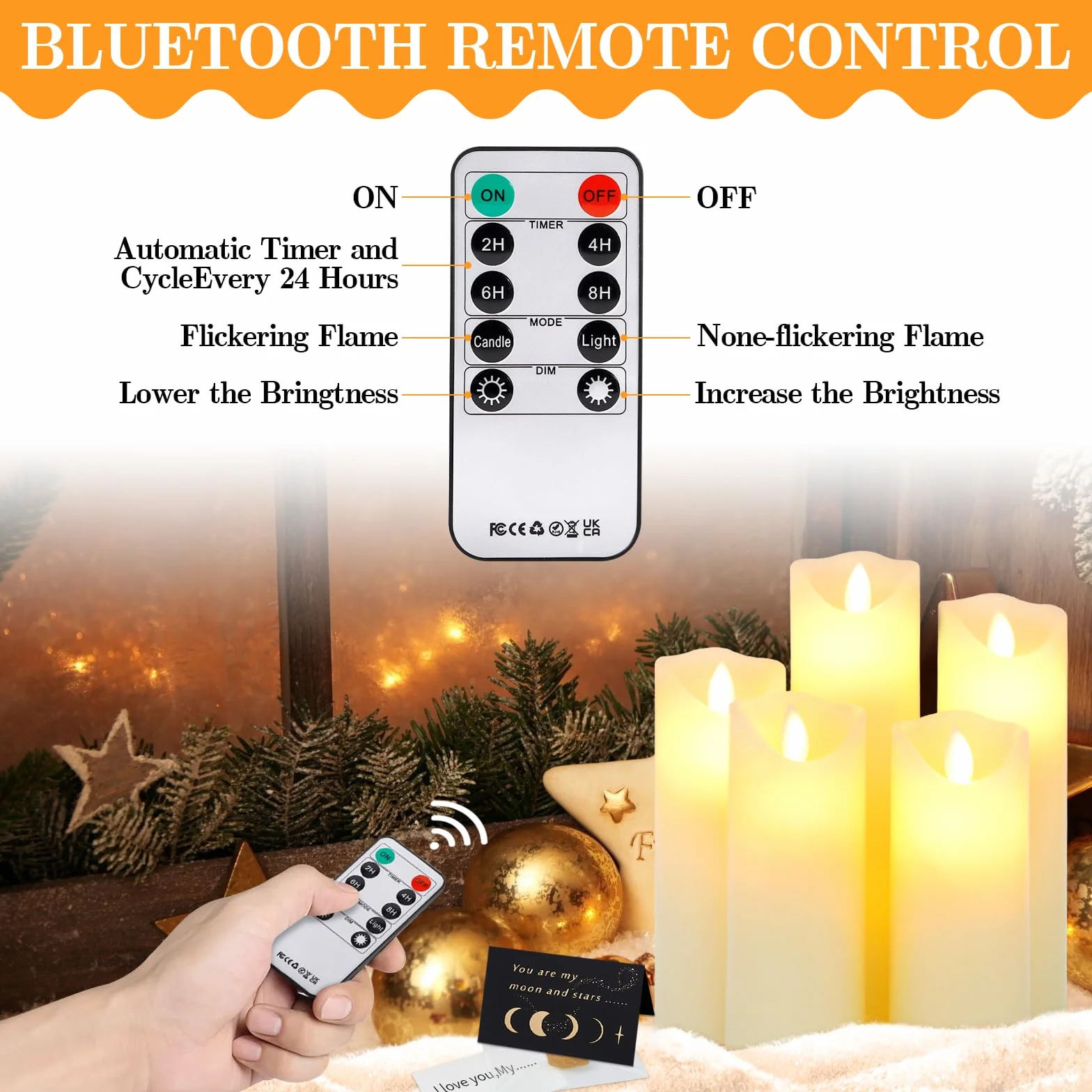 Świece LED Bezpłomieniowe 5-Pack Zasilane Bateryjnie z Pilotem i 24h Czasomierzem Prawdziwy Wosk