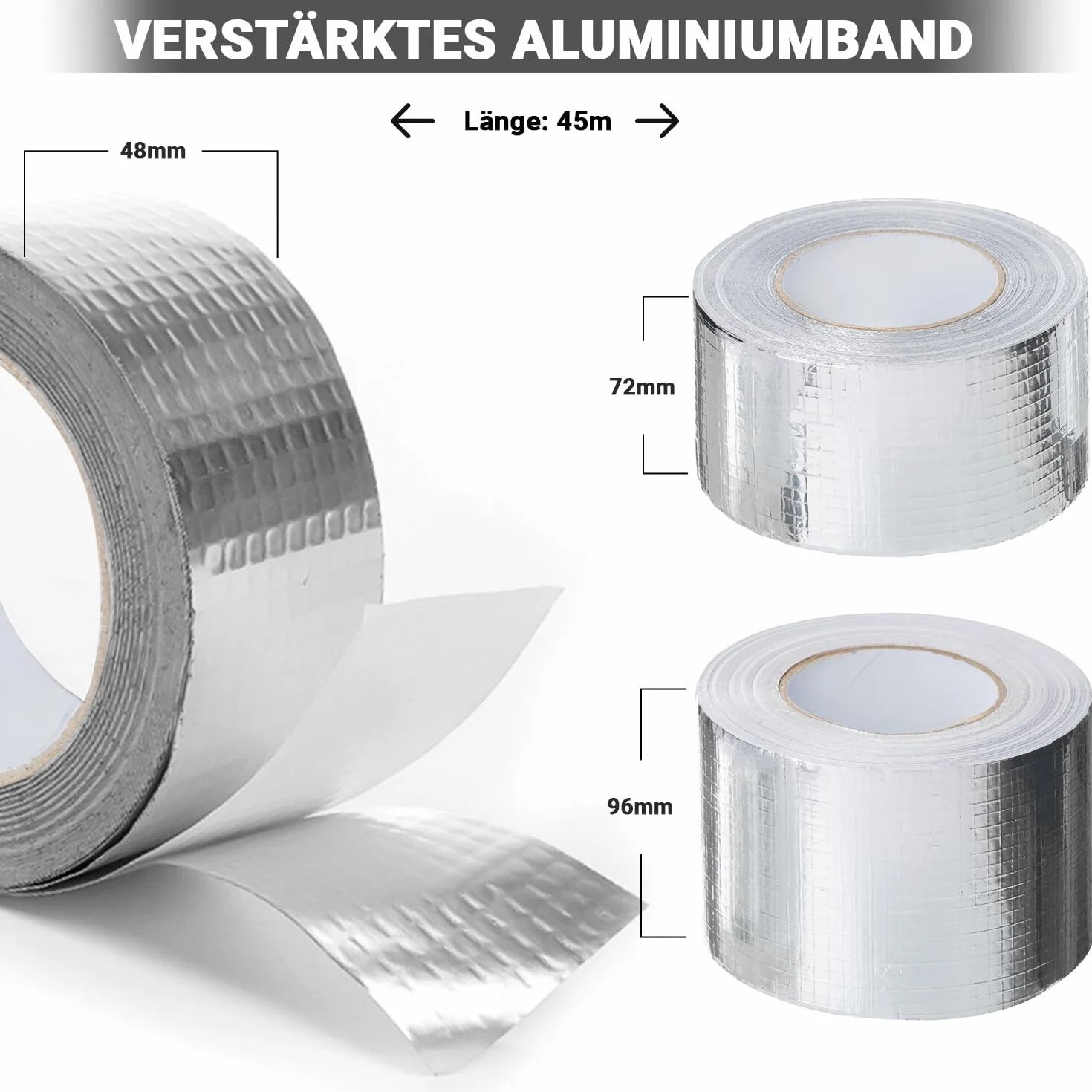 Wzmocniona taśma aluminiowa odporna na wysokie temperatury i wodoodporna, do naprawy powierzchni metalowych, paroizolacji, izolacji (48 mm/45 m)