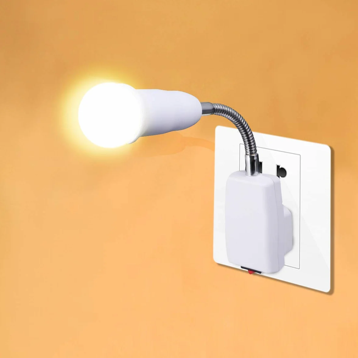 Akynite Reflektor E27 z przełącznikiem kuchennym, elastyczny bezprzewodowy uchwyt E27 z ramieniem, AC 230 V, adapter do wewnętrznej lampy ścianowej, szafka nocna