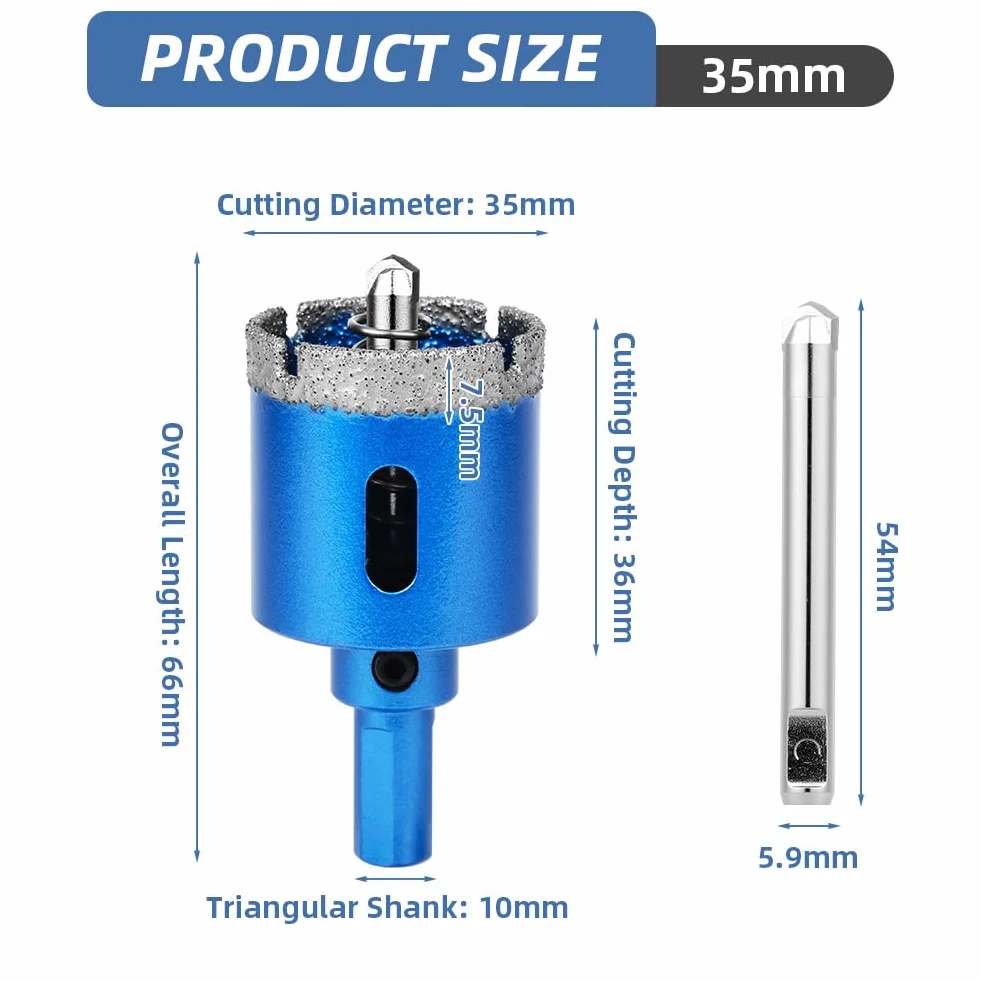 Flintronic Diamentowa otwornica 35 mm z wiertłem centralnym do cięcia szkła, płytek, ceramiki, marmuru