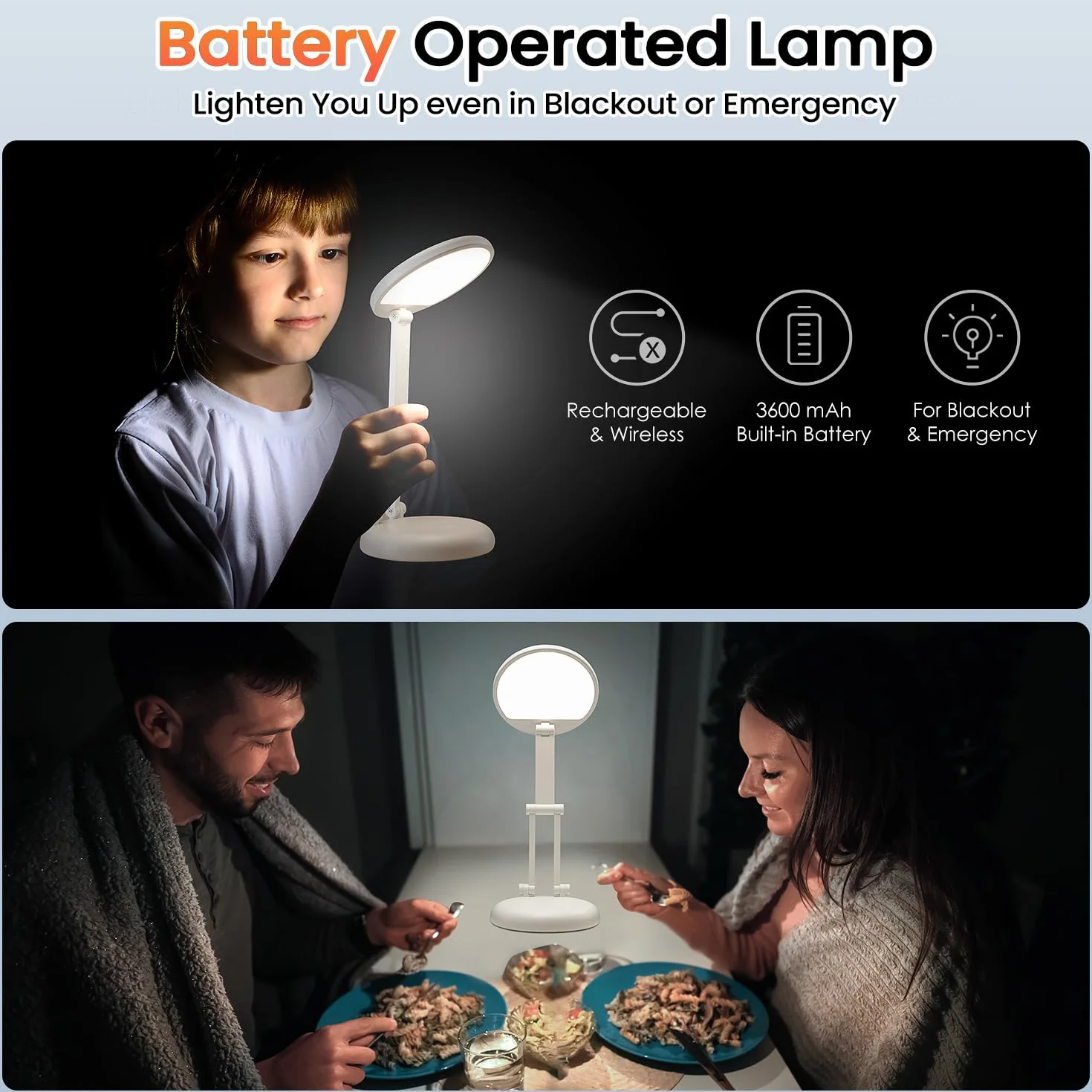 One Fire Lampa do ładowania, 3600 mAh i 120 h, ładowalna lampa stołowa, bezprzewodowa przenośna