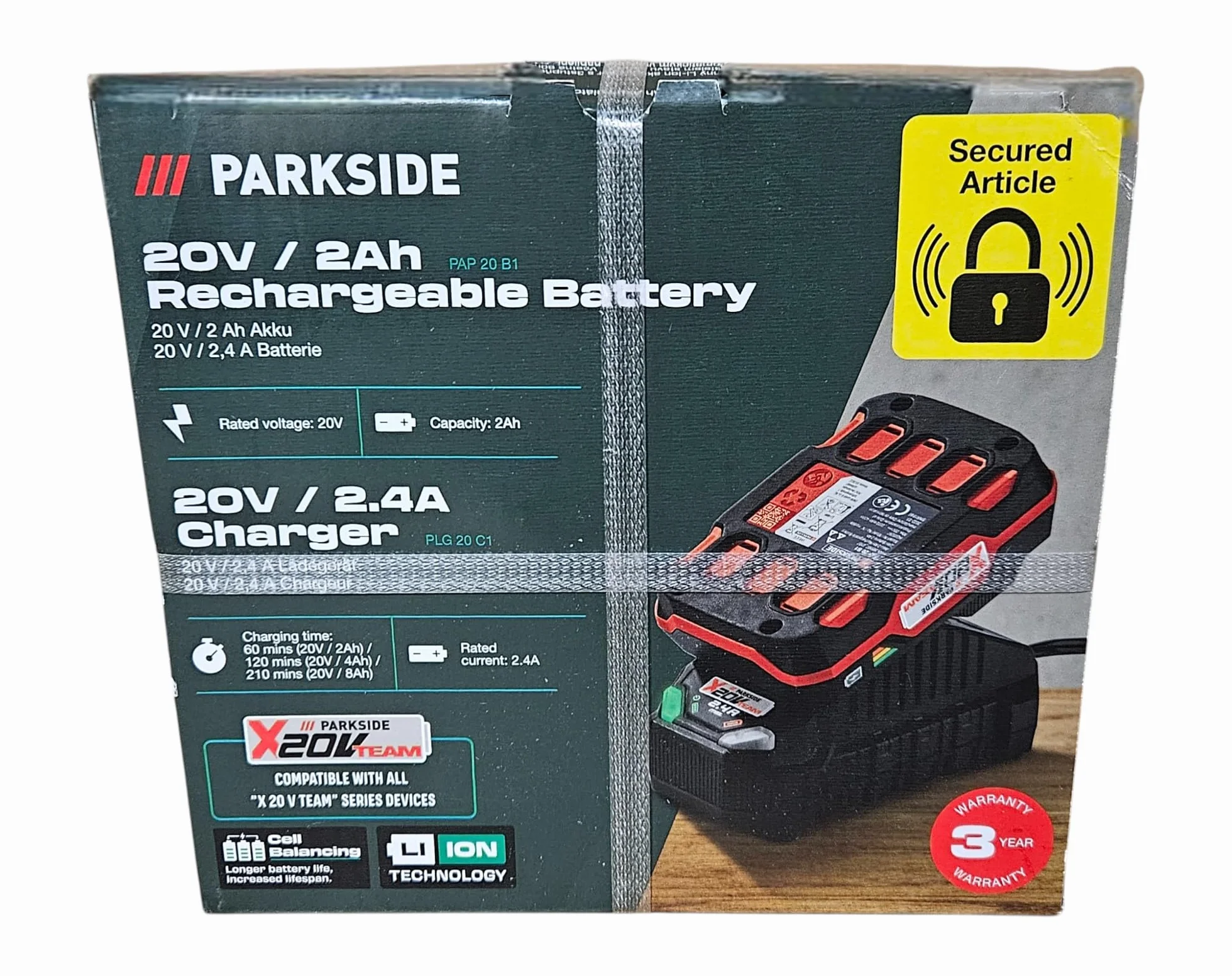 Parkside Akumulator litowo-jonowy 20 V 2 Ah PAP 20 B1 z ładowarką PLG 20 C1 65 W 2,4 A