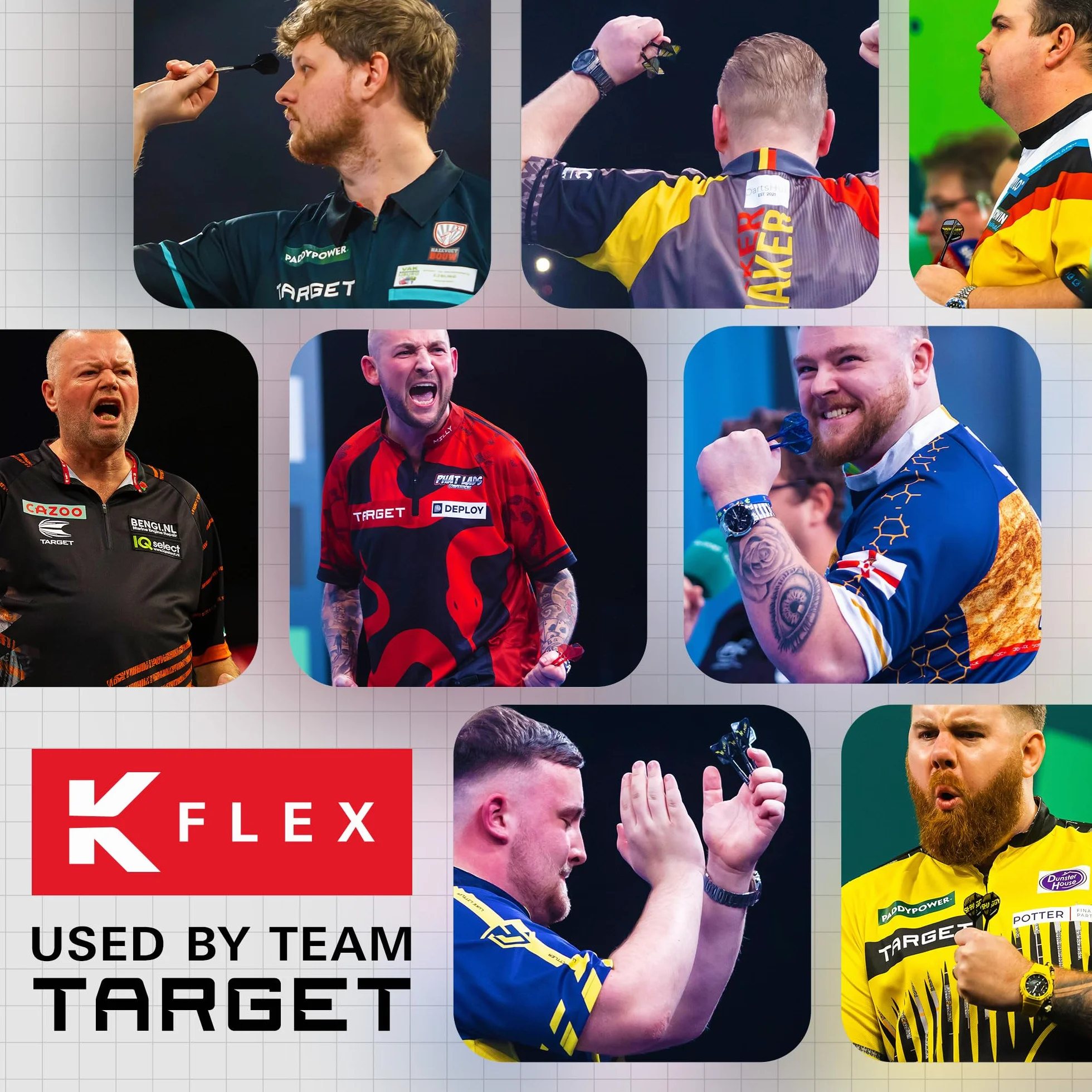 TARGET Darts K-Flex Integrated Dart Flights and Shafts, No.6, Kflex 9 Pack Bundle | Czarny, Biały, Przezroczysty, Czerwony, Zielony, Niebieski, Różowy, Pomarańczowy, Żółty | Krótki, Pośredni, Średni