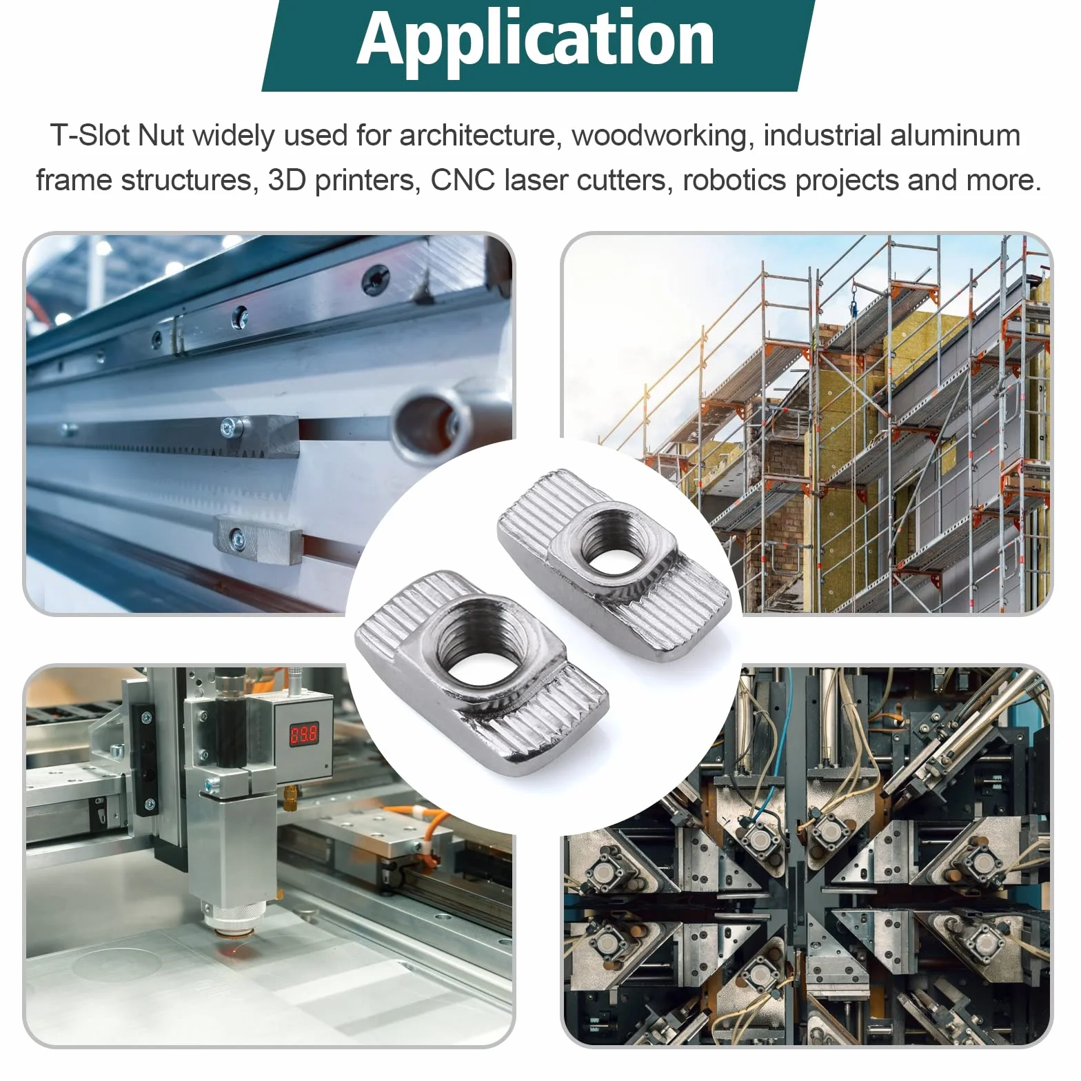 Nakrętki młotkowe 6 mm M5 do profilu aluminiowego 2020, stal węglowa, gniazdo T, 50 sztuk