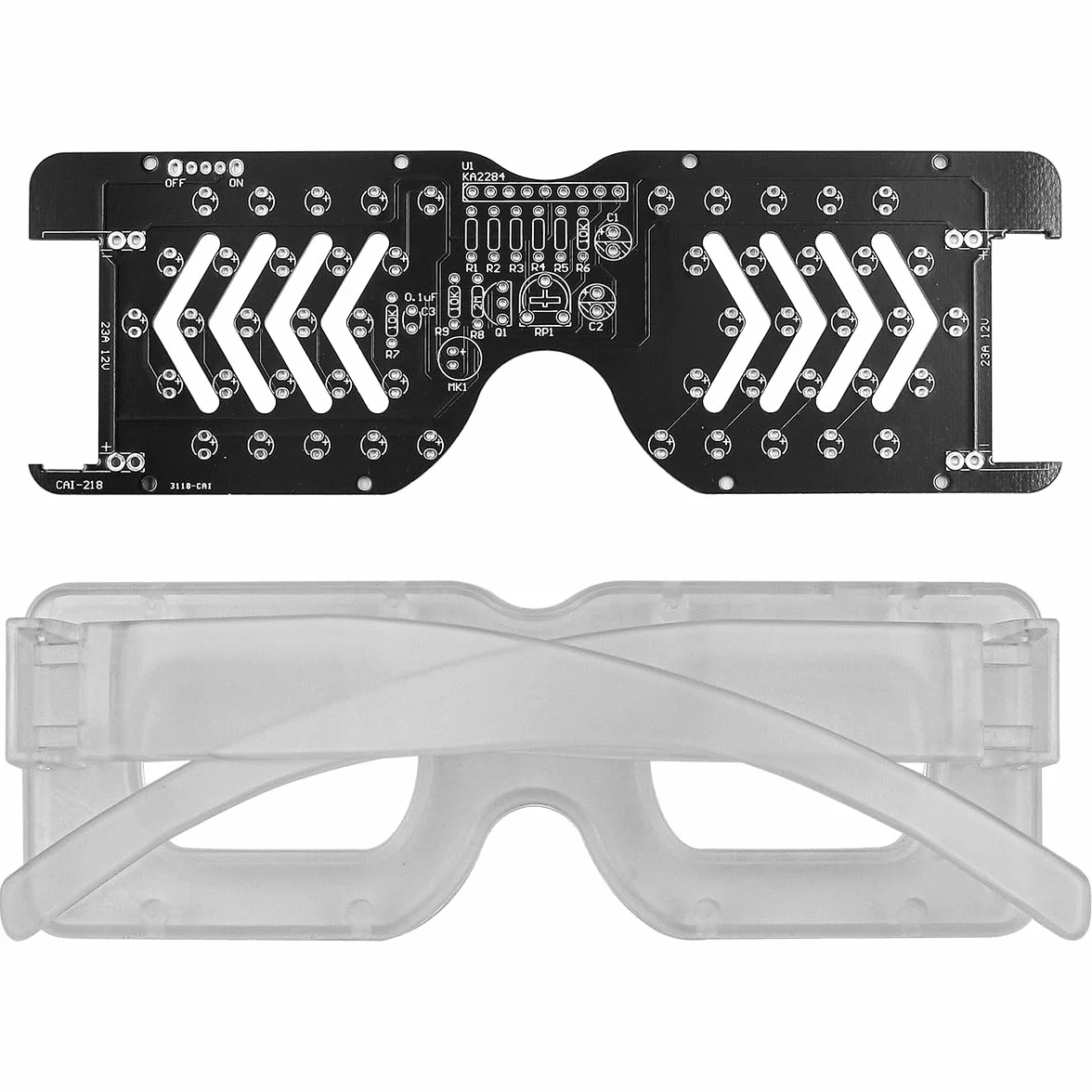 DollaTek Zestaw do samodzielnego lutowania, sterowany muzyką, okulary LED z baterią, lampa błyskowa LED