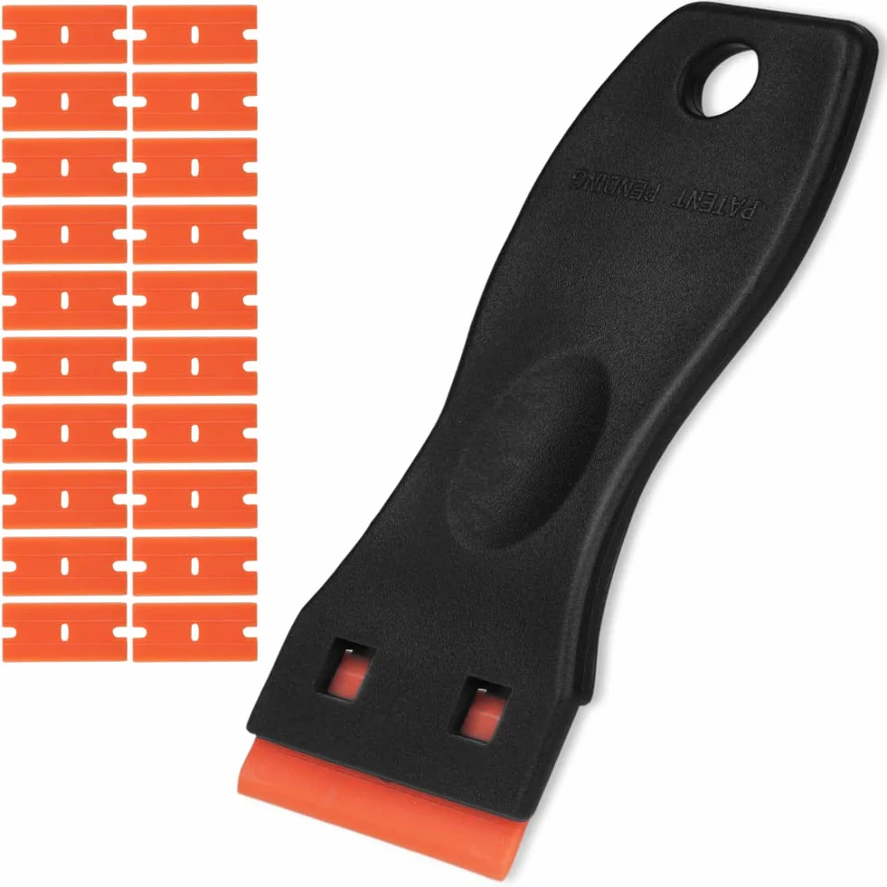 Ainiv Plastic Scraper, Skrobak z 20 wymiennymi ostrzami, Wielofunkcyjny skrobak czyszczący do usuwania naklejek, etykiet, farby, kleju - czarny