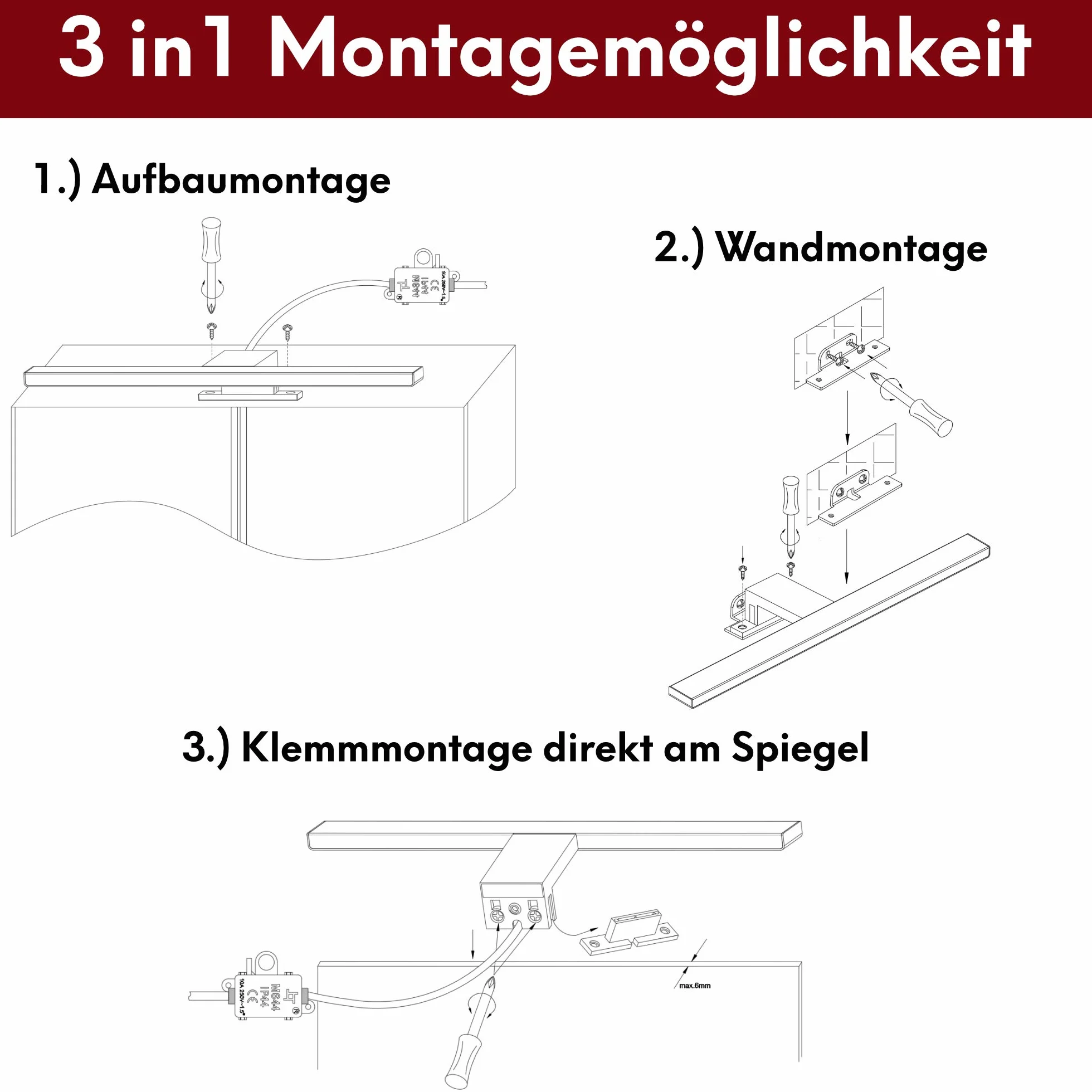 kalb | 100cm lampa łazienkowa LED Lampa łazienkowa Lampa do lustra 230V, chromowana, ciepła biel