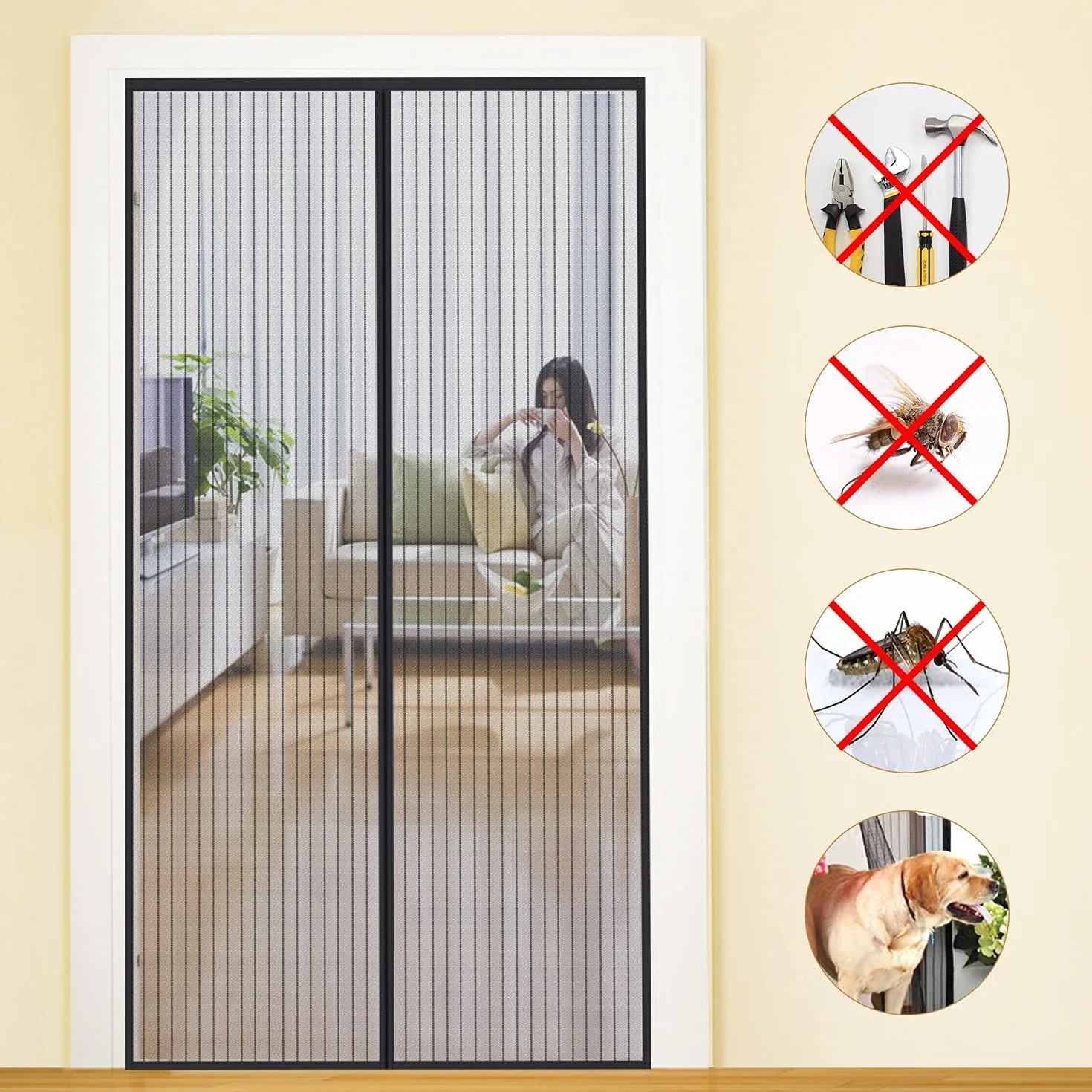MYCARBON Moskitiera magnetyczna rozsuwana 75 x 210 cm czarna