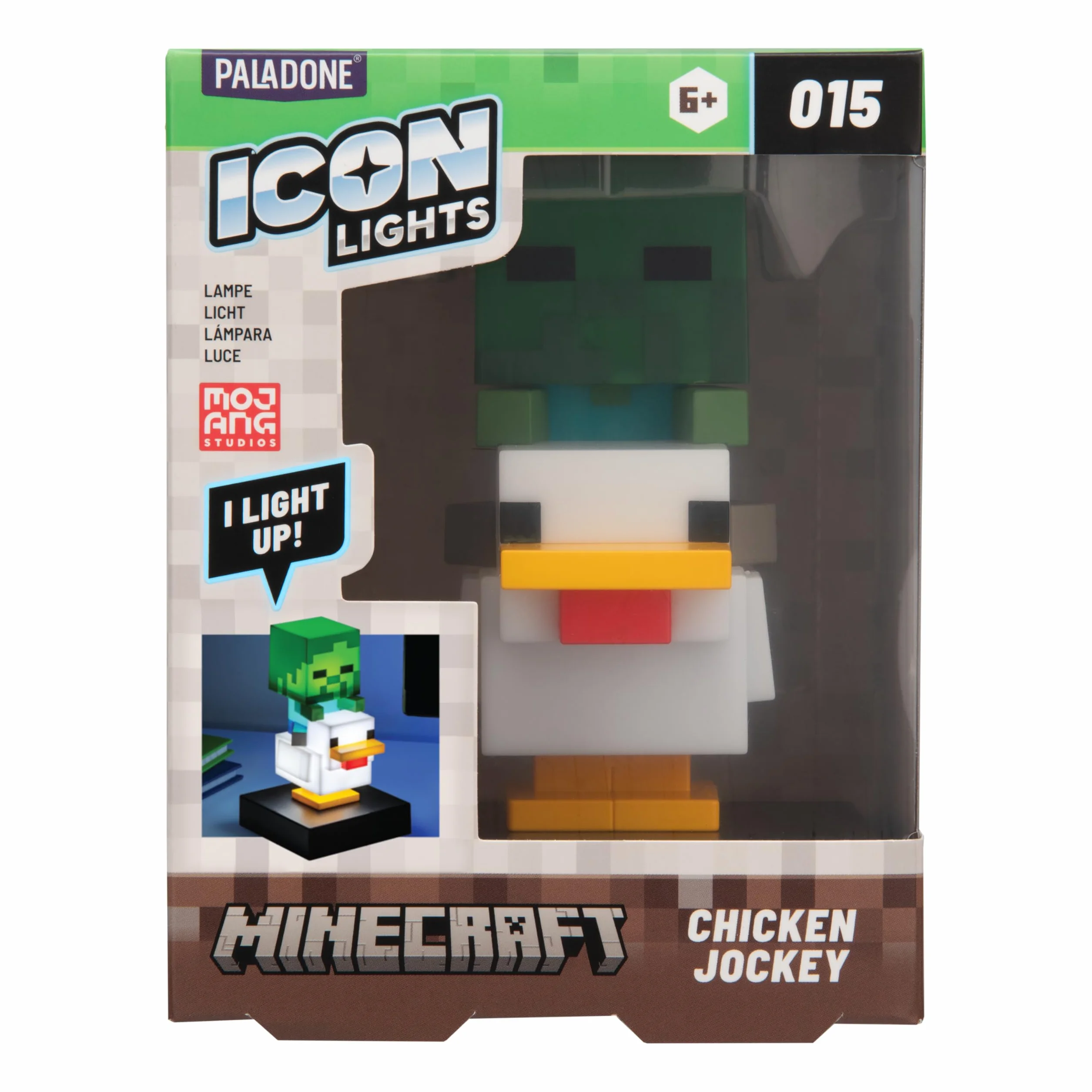 Paladone Minecraft Chicken Jockey Icon Light, podświetlana figurka 12 cm, lampa do sypialni dla graczy