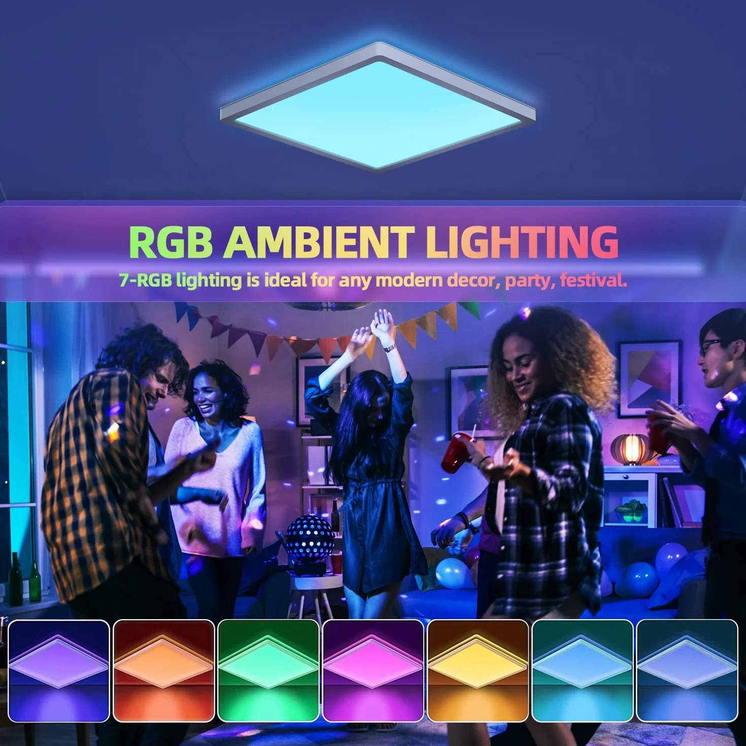 RGB LED Sufitowa Lampa Ściemnialna 24W Panel 3000K-6500K 2400lm Kwadratowa Biała 30x2,5cm