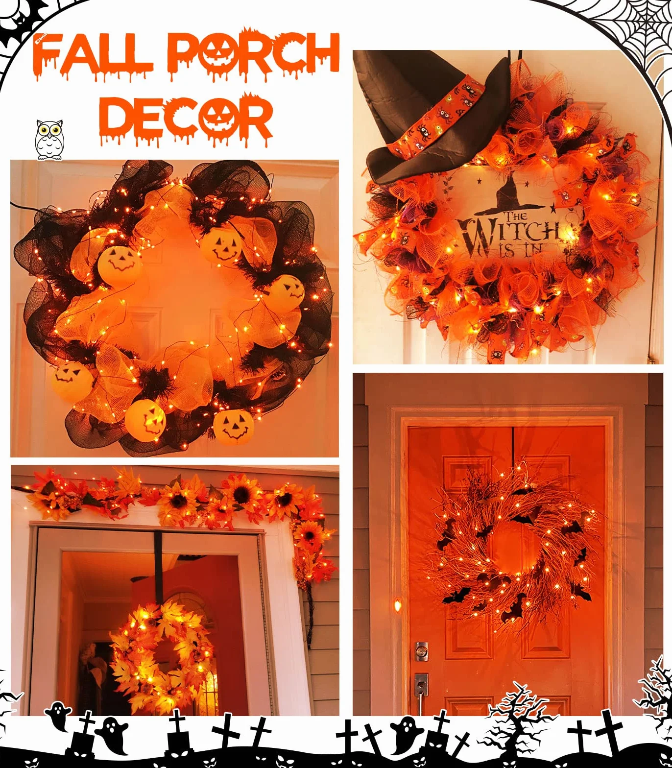 cshare Światła LED Halloween 5m 50 diod IP65 pomarańczowe łańcuchy dekoracje