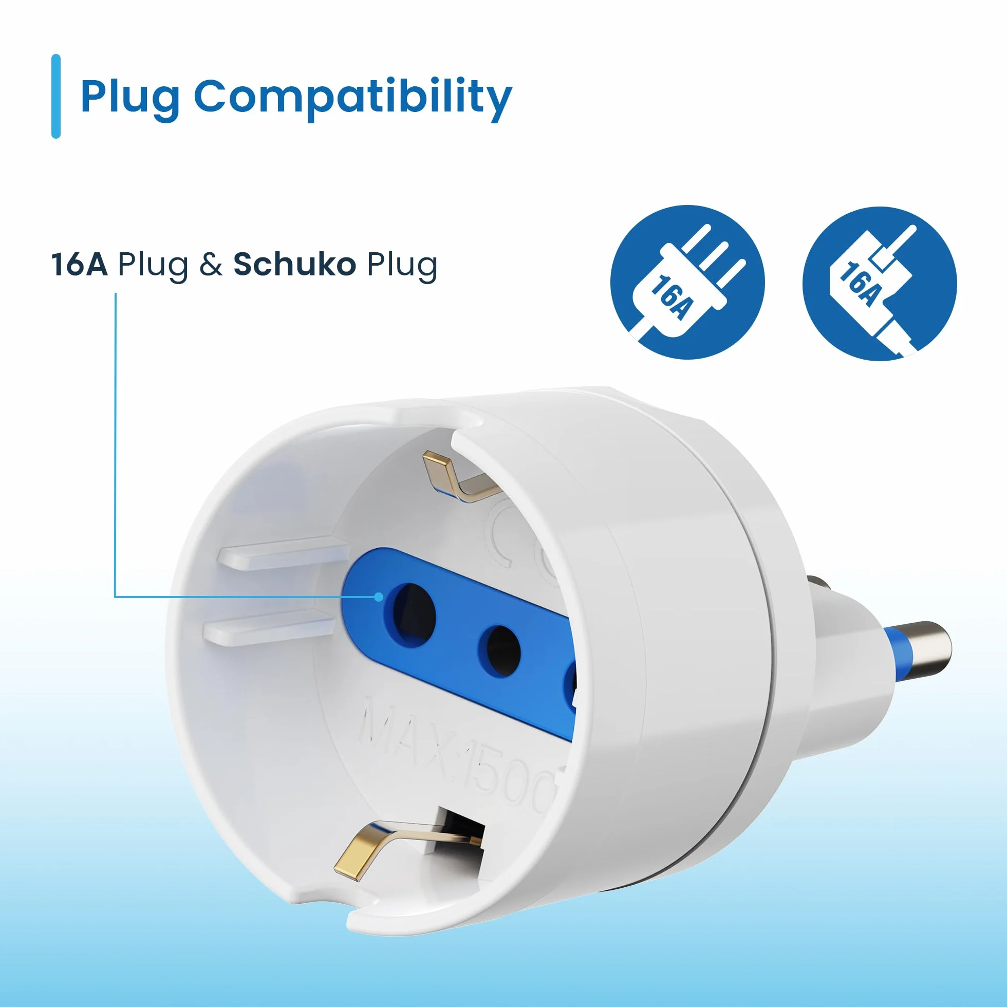 Ewent Adapter Schuko/Italiana 16 A - wtyczka i gniazdo 1500 W, biały