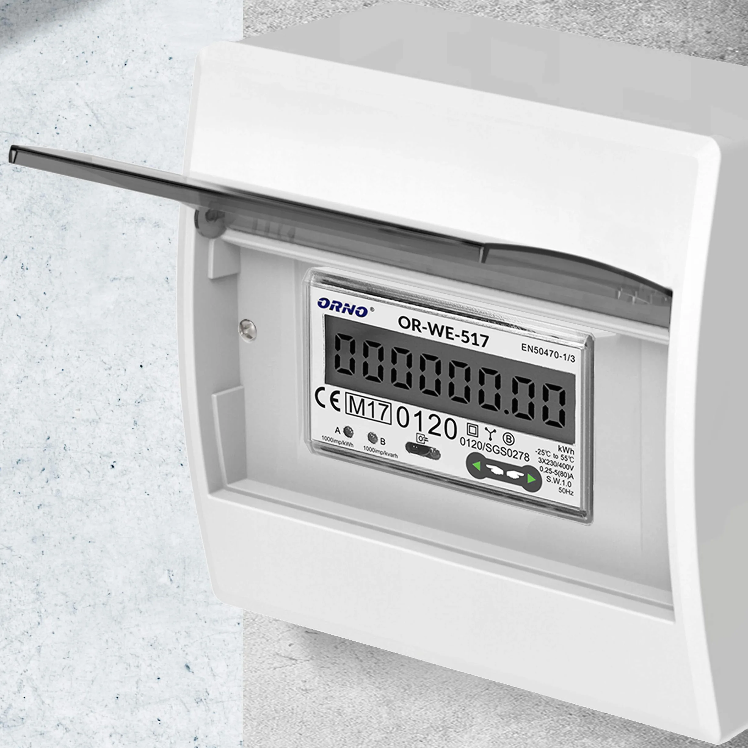 ORNO OR-WE-517 multitarif dwudrożny licznik prądu, szyna montażowa 3-fazowy, 0,25 A - 80 A, 3 x 230 V/400 V
