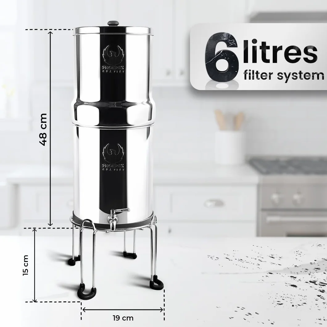 Phoenix Gravity 6-litrowy system filtrowania wody ze stali nierdzewnej AISI 304 NSF z 2 wkładami Smart Carbon