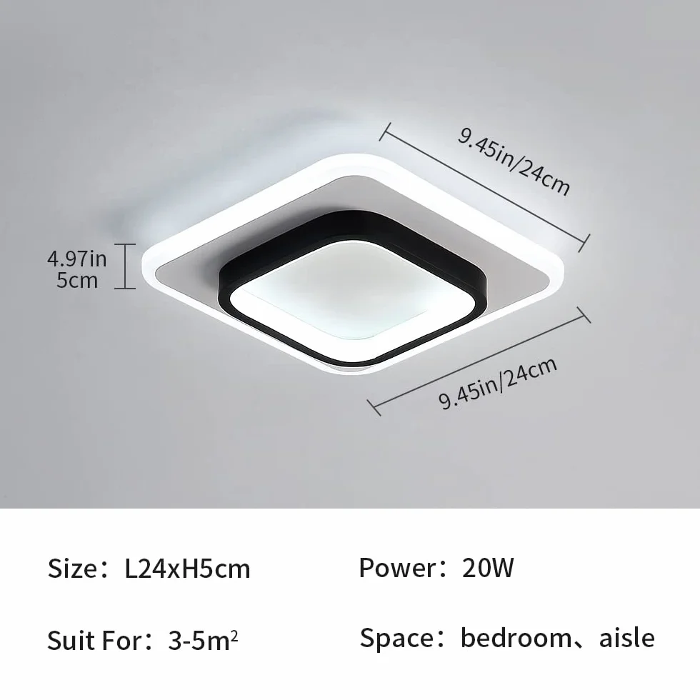 DELIPOP Nowoczesna lampa sufitowa LED, 21 W, 2350 lm, akrylowa kwadratowa lampa sufitowa, czarno-białe oświetlenie sufitowe do przedpokoju, biura, sypialni, kuchni, salonu, zimna biel, 6000 K