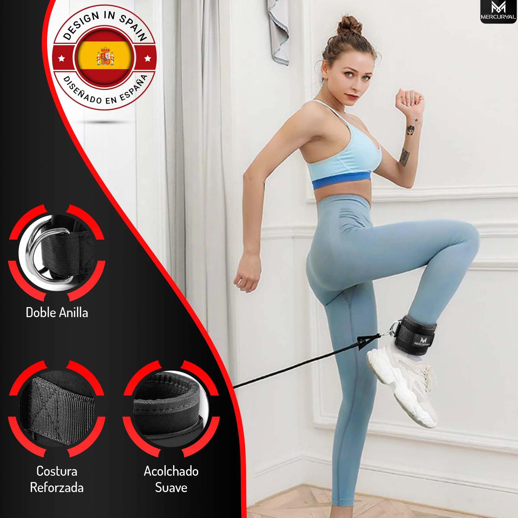 MERCURYAL Pack 2 Kółki na kostki pasowe Siłownia Sportowa Kostka do Kabli Do Maszyn Fitness. Wyściełane Koło Pasowe (Czarny)