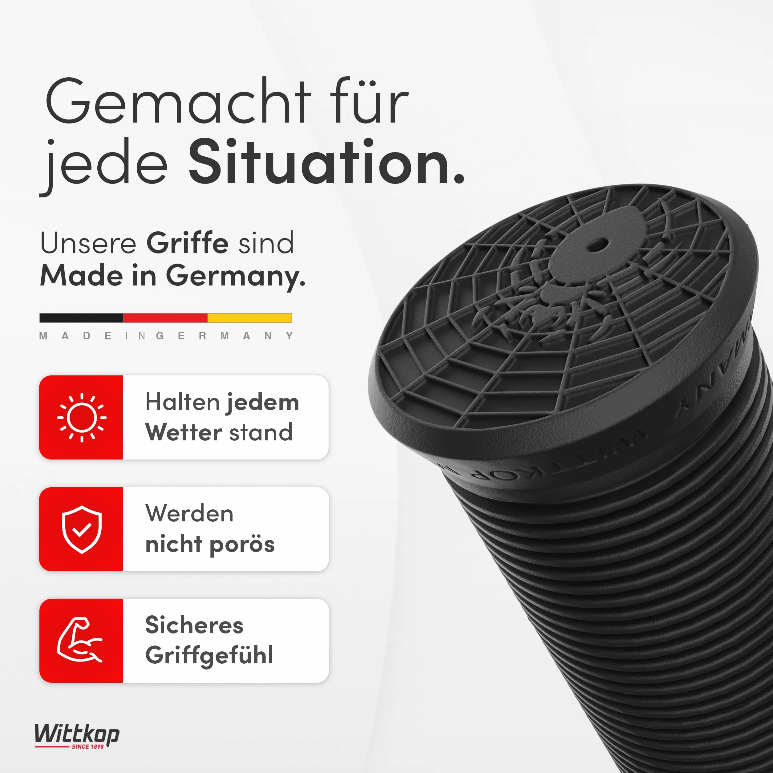 Wittkop Standardowe uchwyty do kierownicy rowerowej o ergonomicznym wzornictwie i komforcie 2-strefowym | uchwyty MTB Made in Germany I odporne na promieniowanie UV i warunki atmosferyczne, z efektem