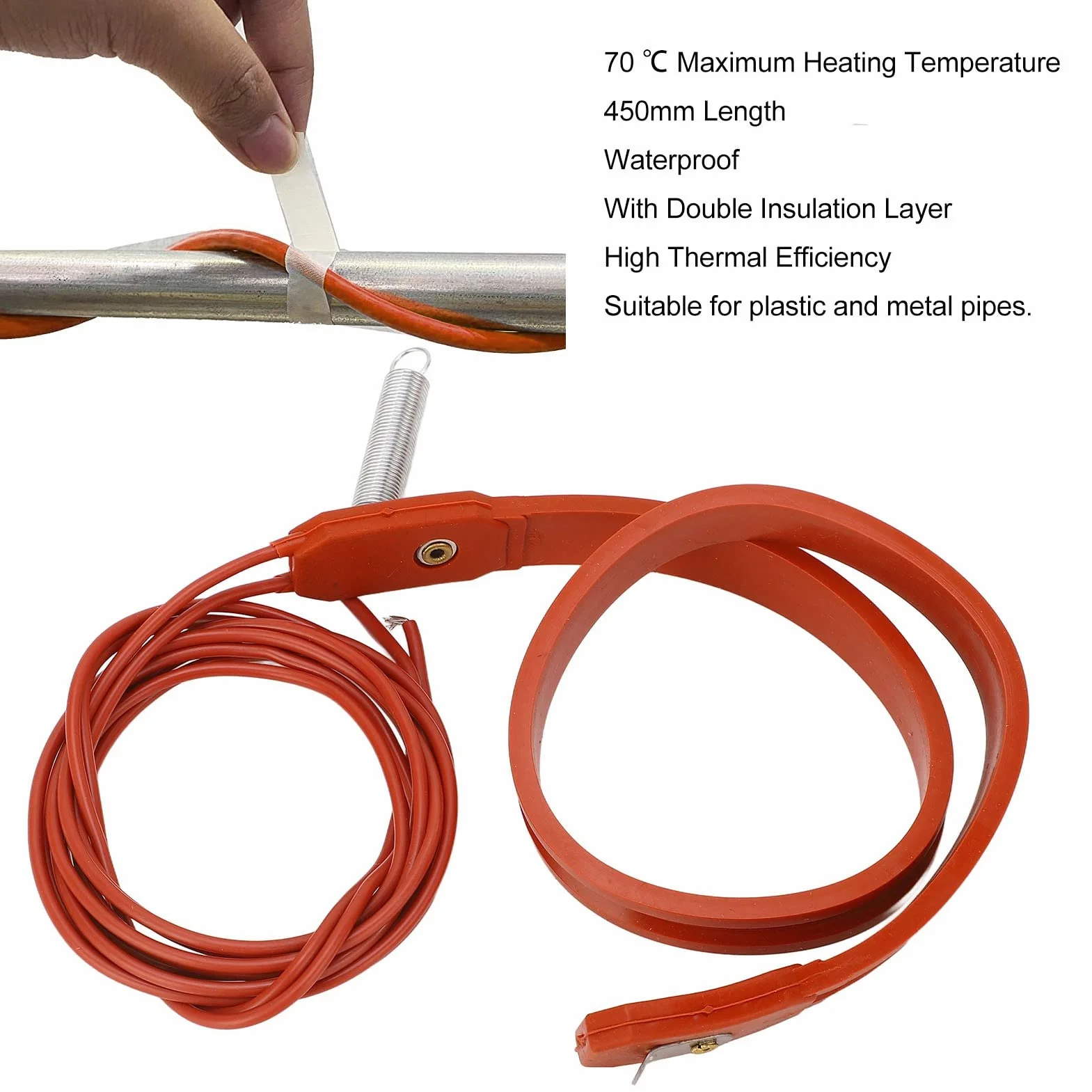 Pas grzewczy do rur silikonowy 15x450mm 28W samoregulujący AC 220V wodoodporny